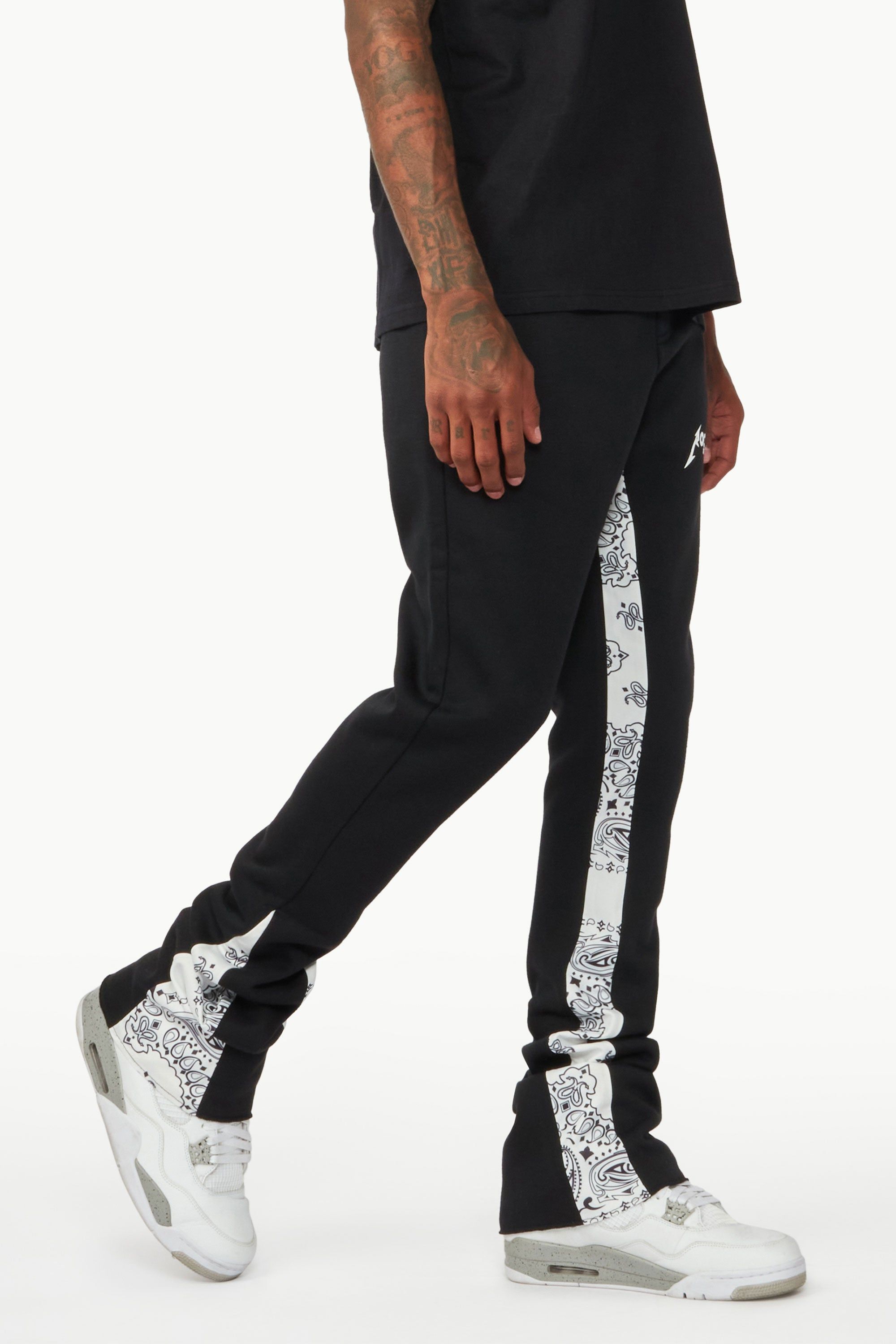 Everest Black/Bandana White Stacked Flare Track Pant sold by Rockstar Original