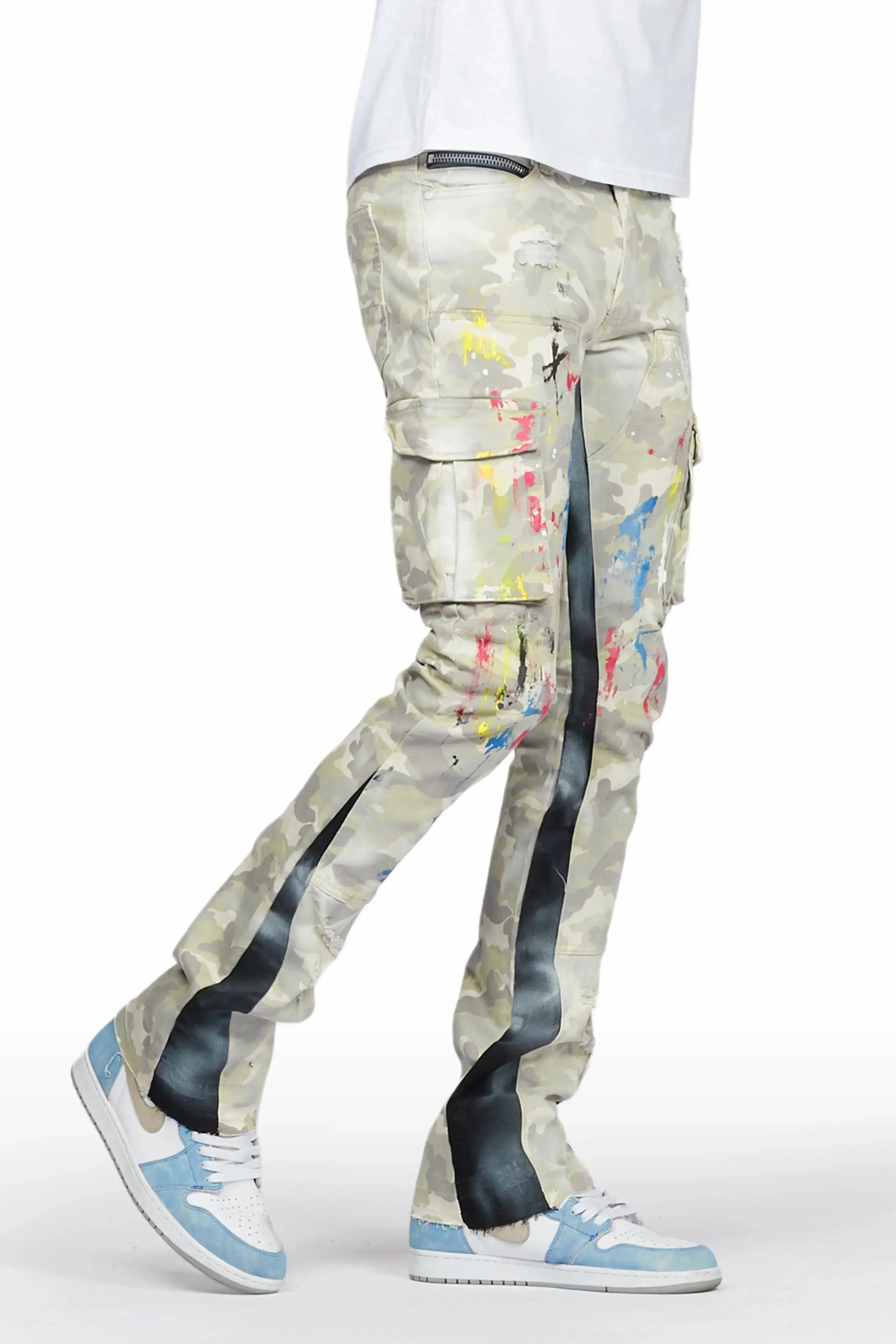 Neal Light Camo Painter Stacked Flare Jean sold by Rockstar Original