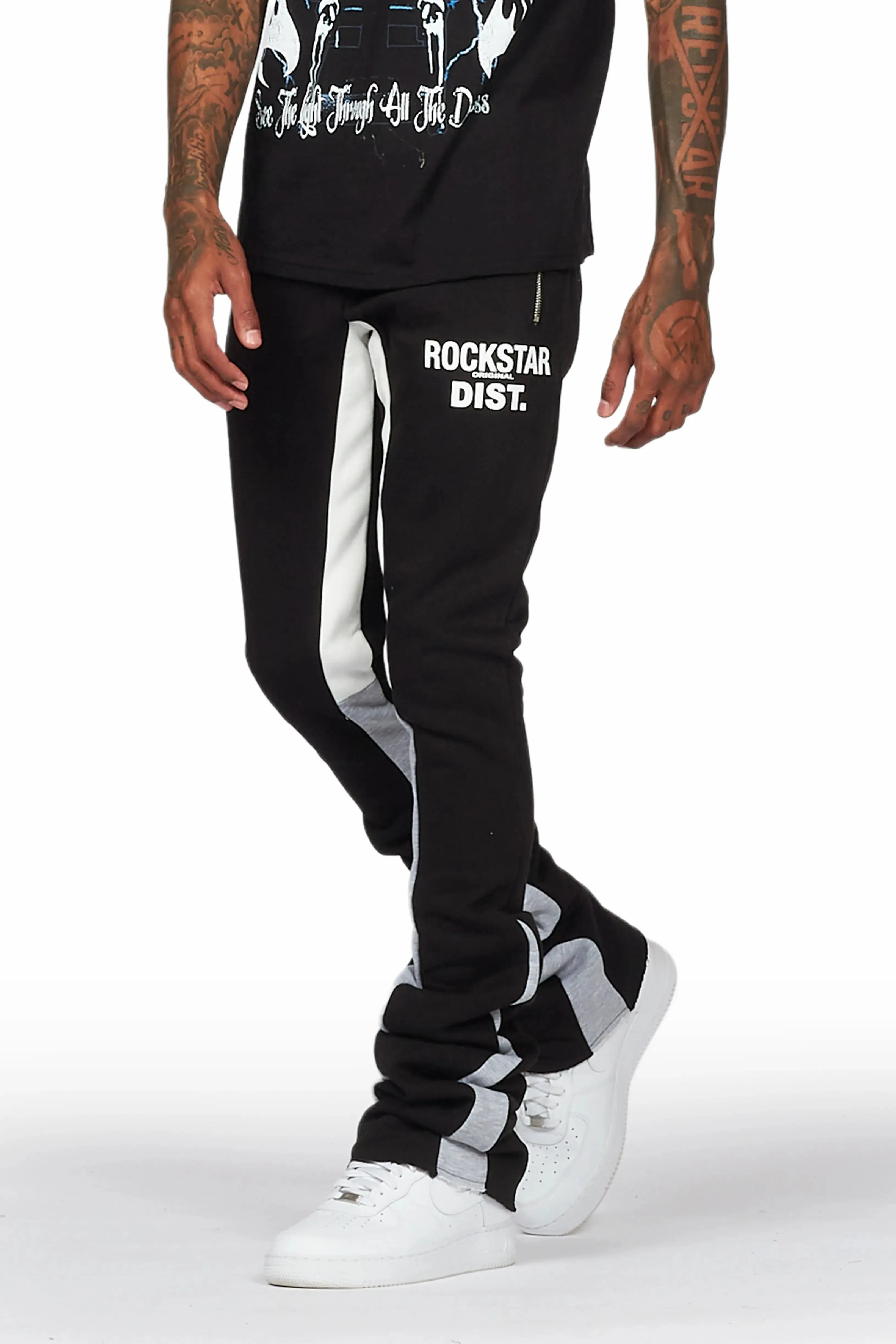Alpine Black/White Super Stacked Trackpant sold by Rockstar Original