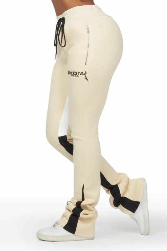 Emery Beige Stacked Flare Track Pant sold by Rockstar Original
