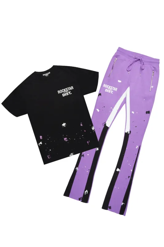 Raffer Black/Purple T-Shirt/Stacked Flare Pant Set sold by Rockstar Original