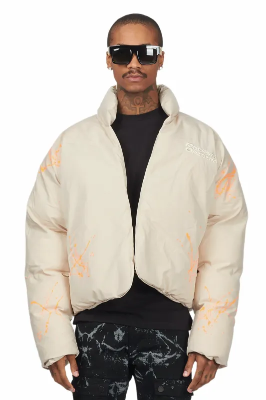 Rabbie Beige/Orange Puffer Jacket sold by Rockstar Original