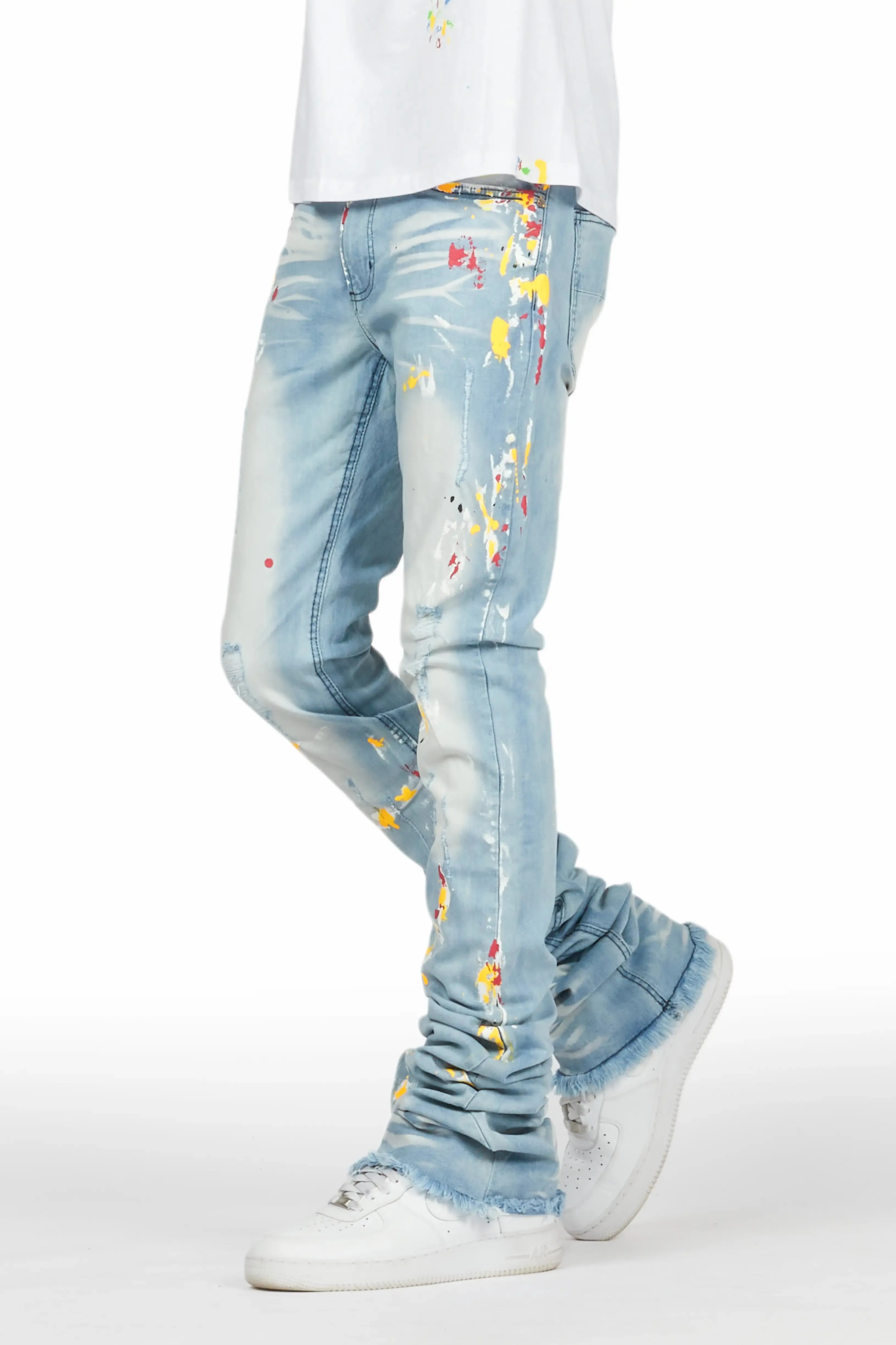 Bashar Blue Painter Super Stacked Flare Jean sold by Rockstar Original
