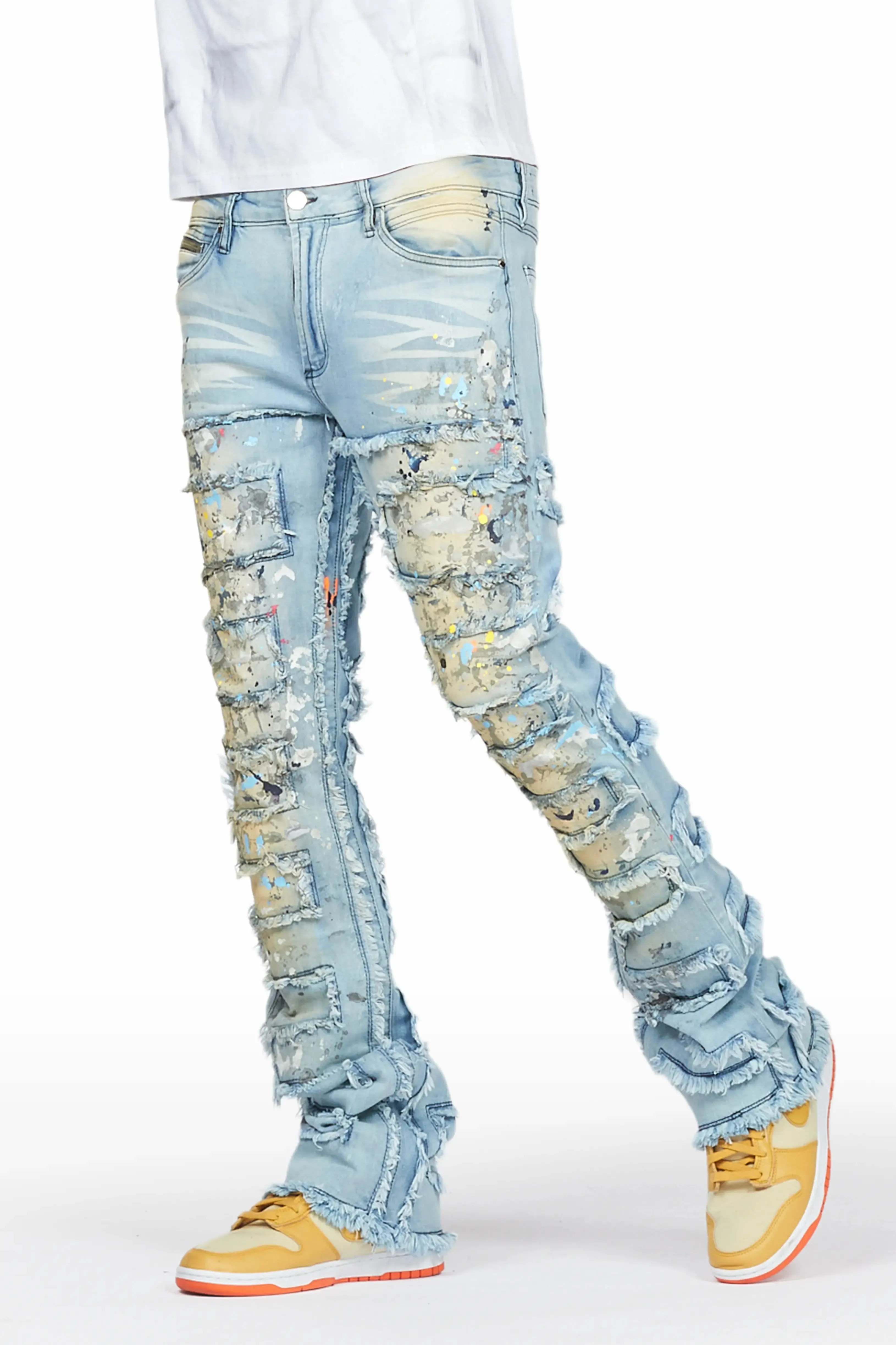 Qasim Blue Painter Stacked Flare Jean sold by Rockstar Original