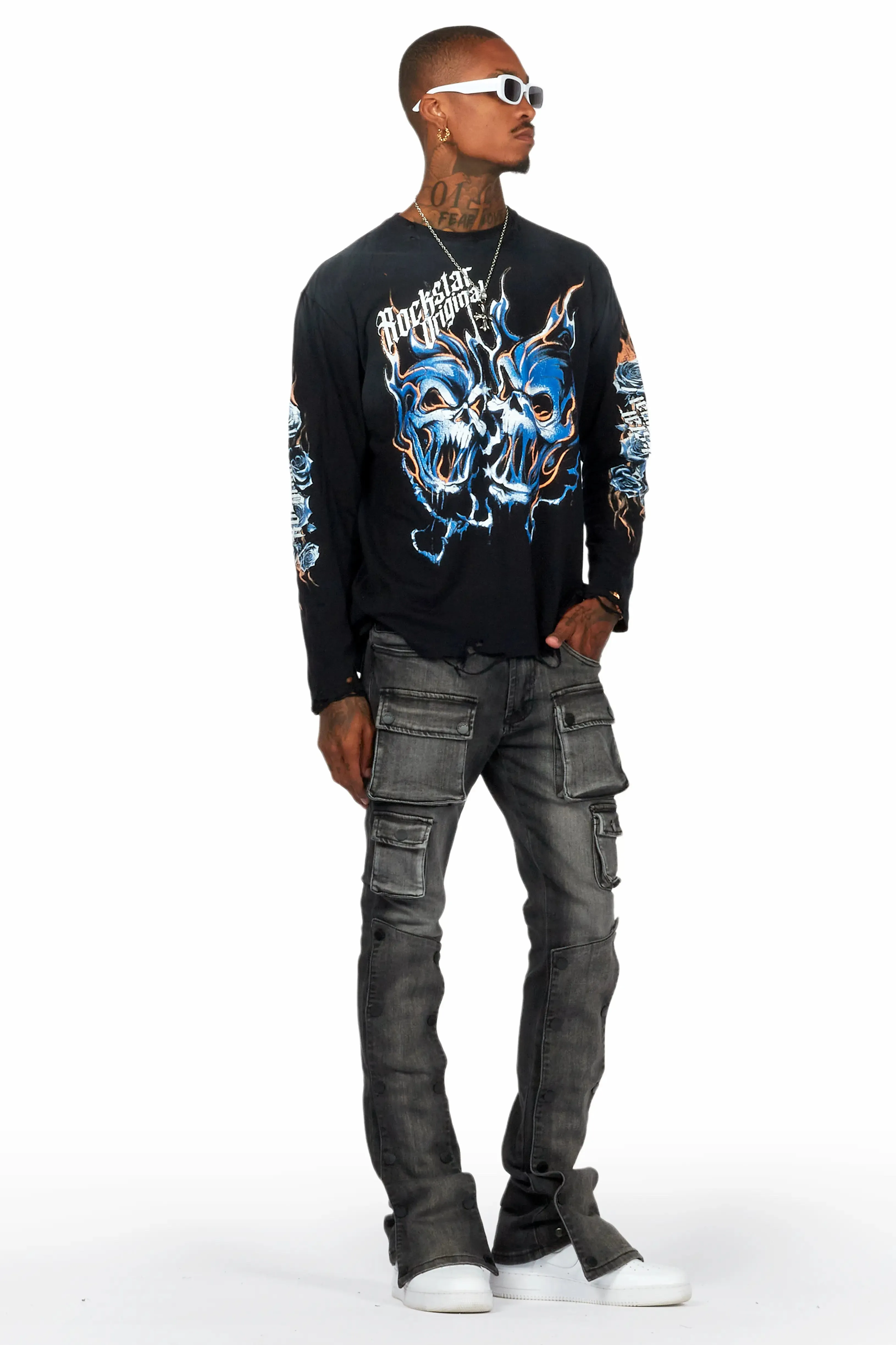 Santana Dark Grey Stacked Flare Jean sold by Rockstar Original product image thumbnail 5