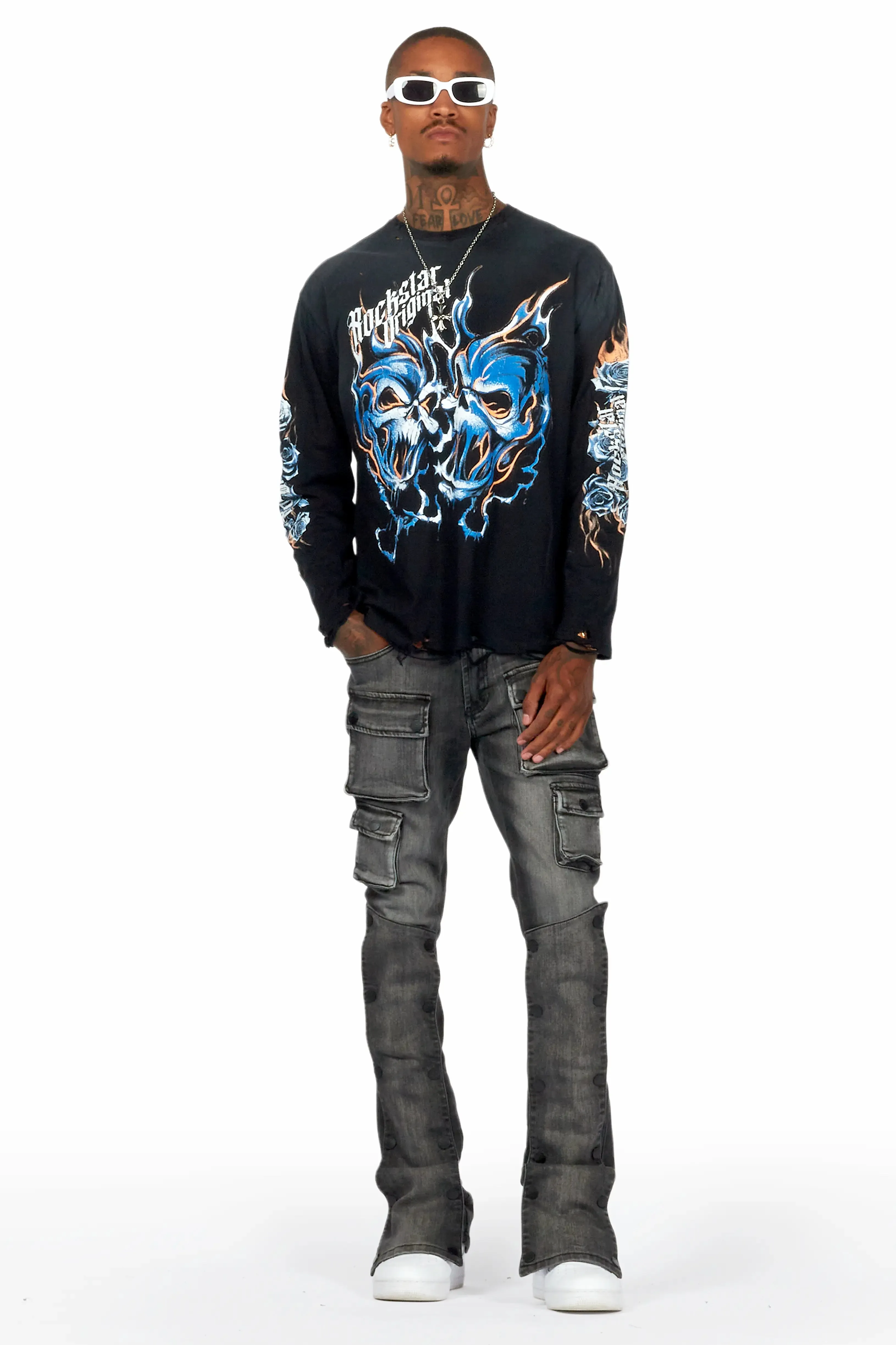 Santana Dark Grey Stacked Flare Jean sold by Rockstar Original product image thumbnail 3