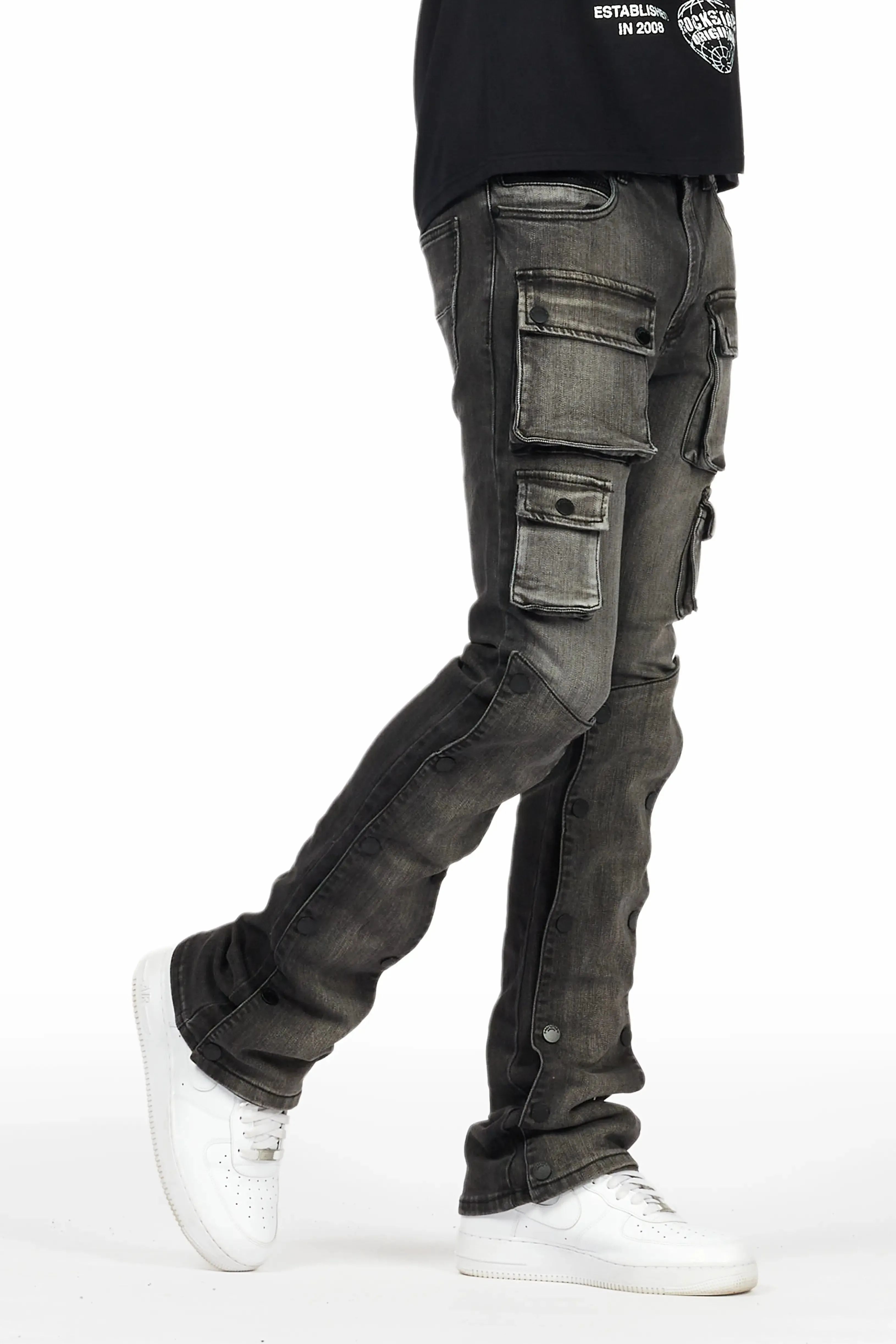 Santana Dark Grey Stacked Flare Jean sold by Rockstar Original