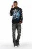 Santana Dark Grey Stacked Flare Jean sold by Rockstar Original