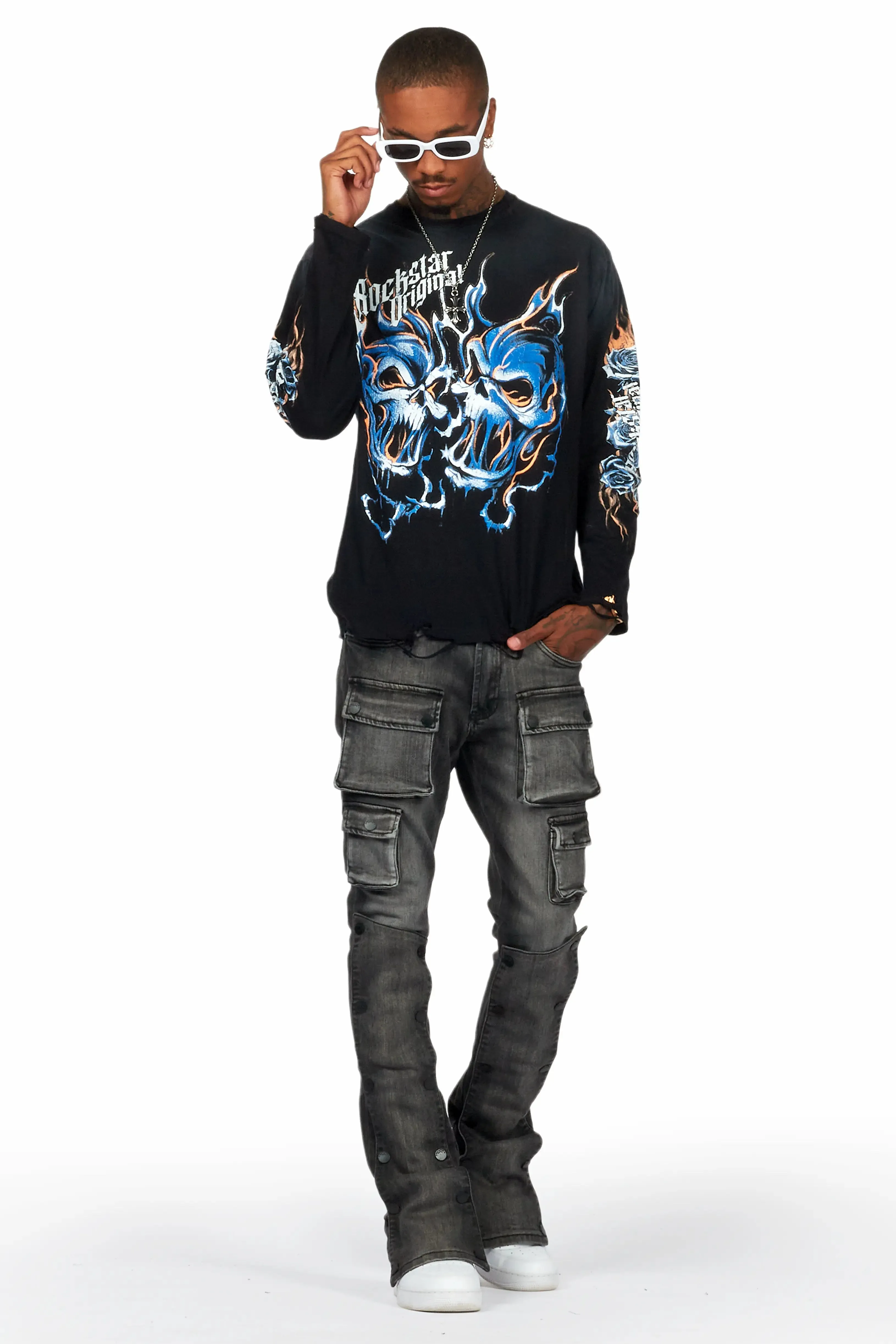 Santana Dark Grey Stacked Flare Jean sold by Rockstar Original product image thumbnail 4