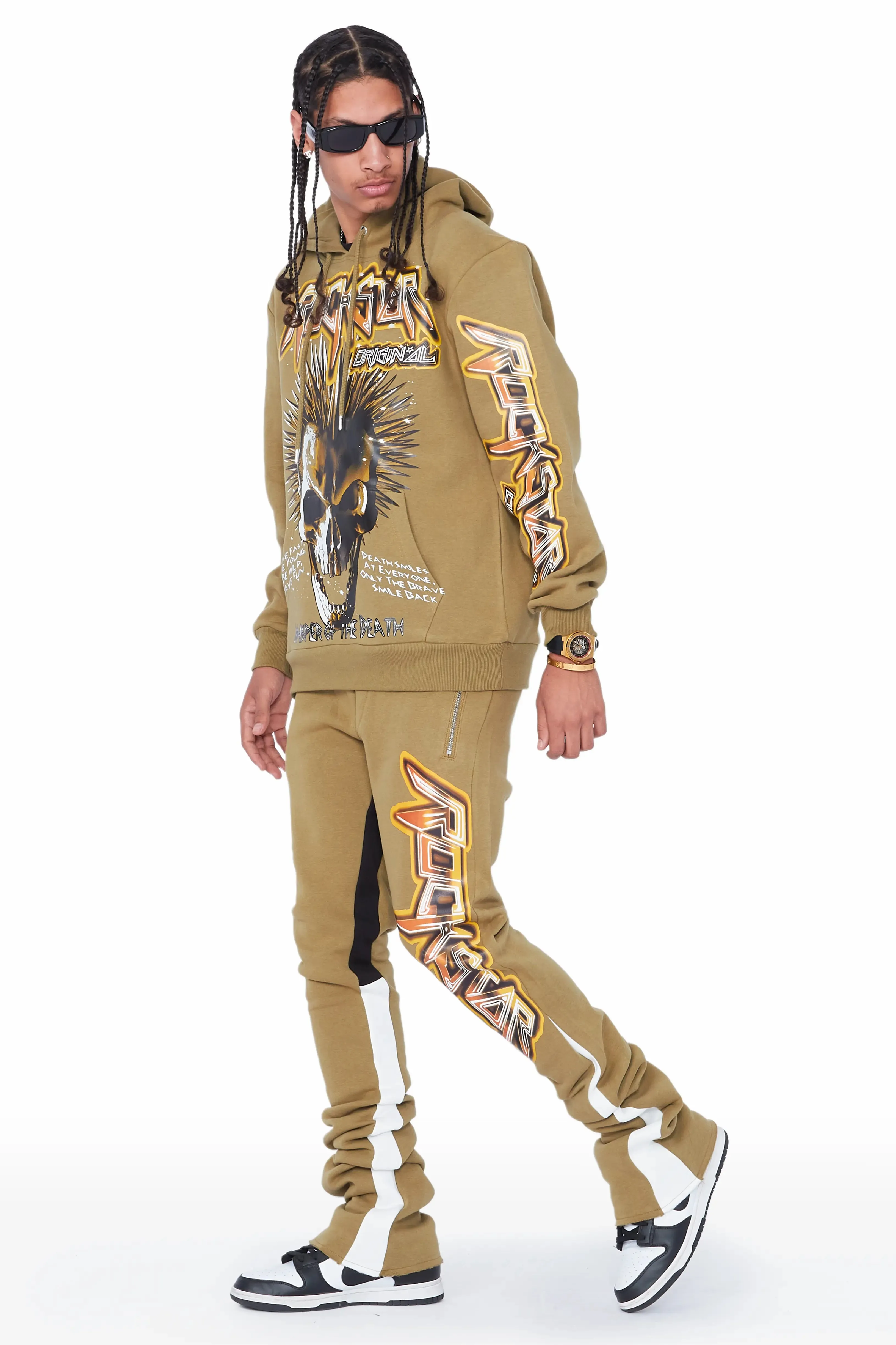 Obern Olive Graphic Hoodie/Stacked Flare Pant Track Set sold by Rockstar Original product image thumbnail 4