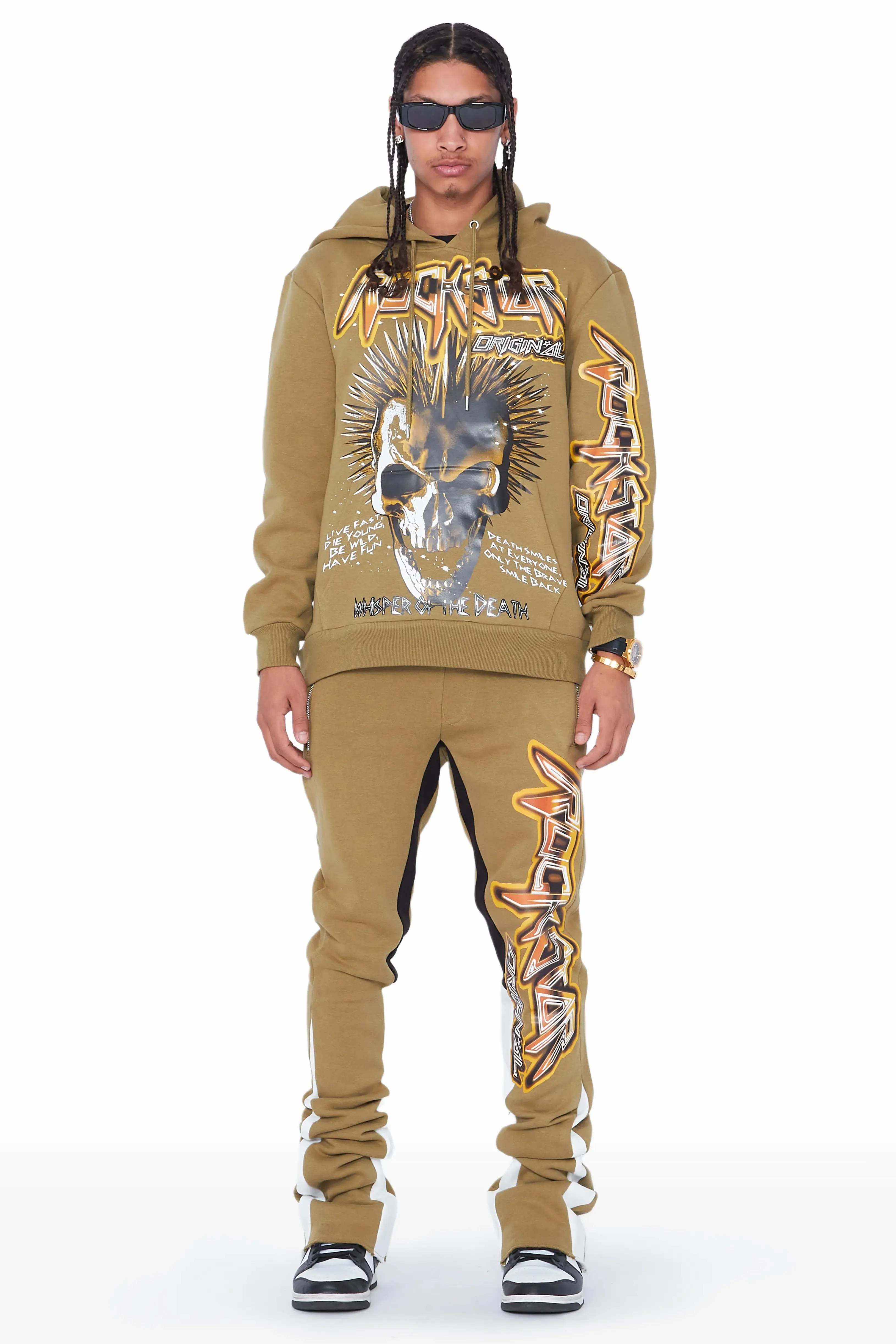 Obern Olive Graphic Hoodie/Stacked Flare Pant Track Set sold by Rockstar Original
