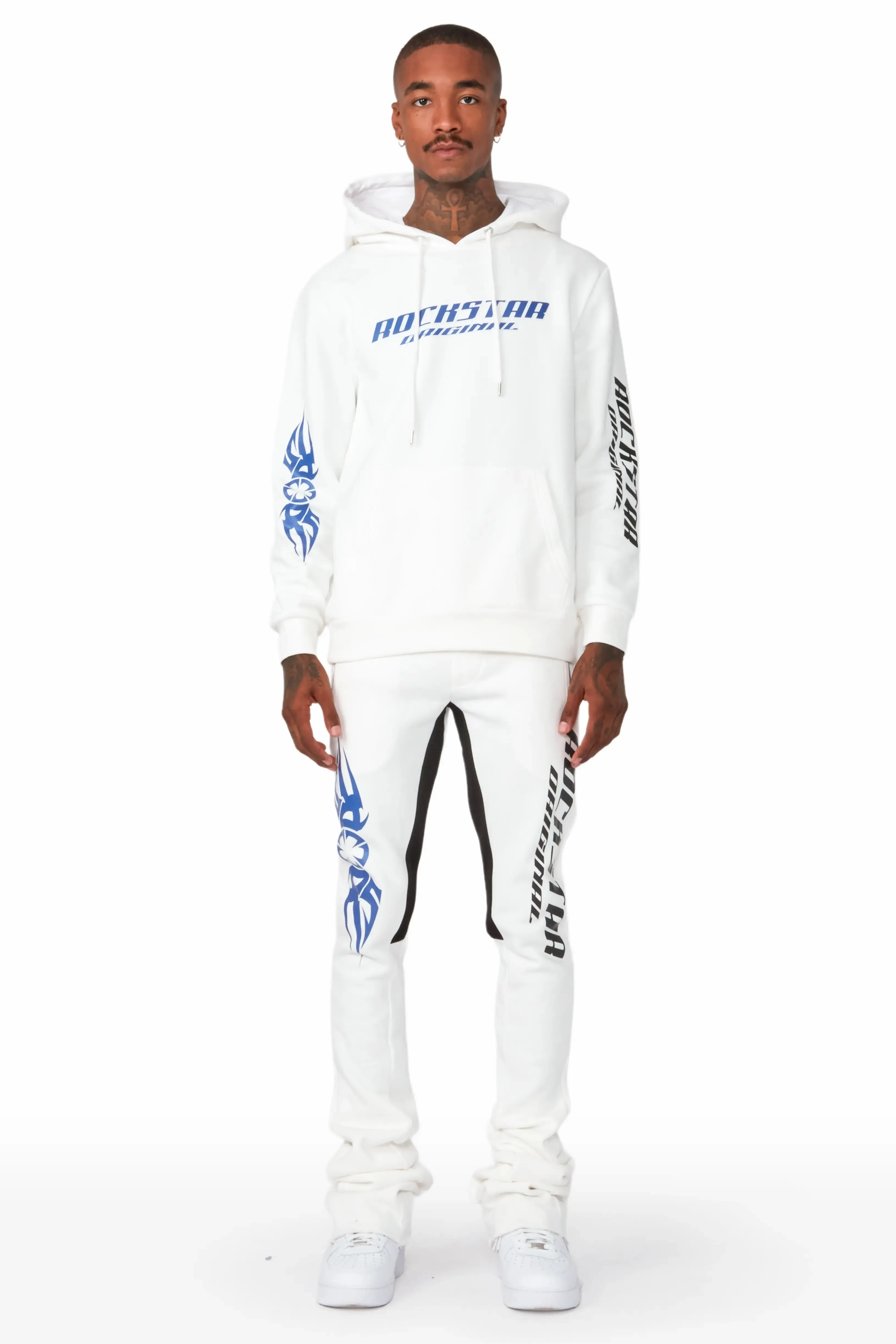 Milton Off White Graphic Hoodie/Super Stacked Flare Pant Set sold by Rockstar Original