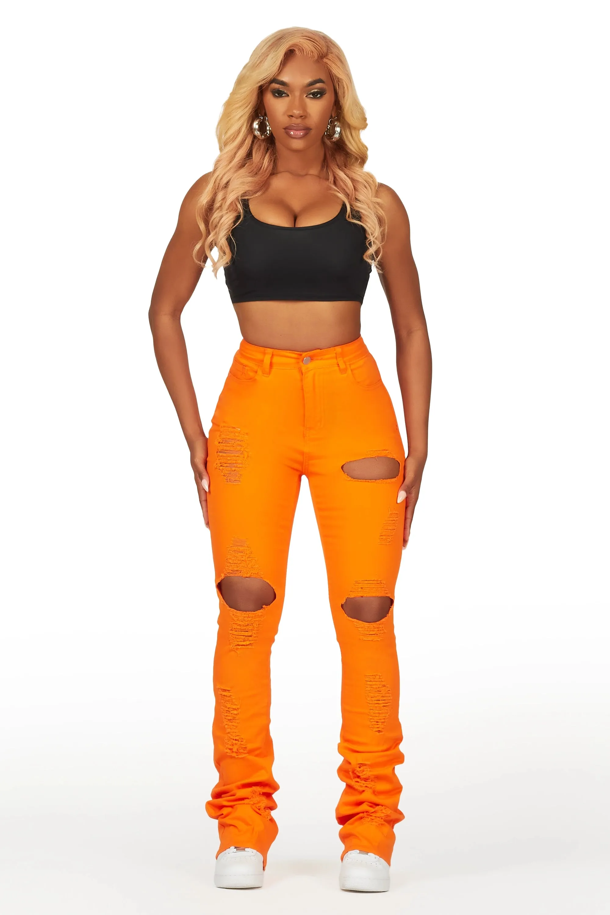 Takasia Orange Distressed Super Stacked Jean sold by Rockstar Original product image thumbnail 2