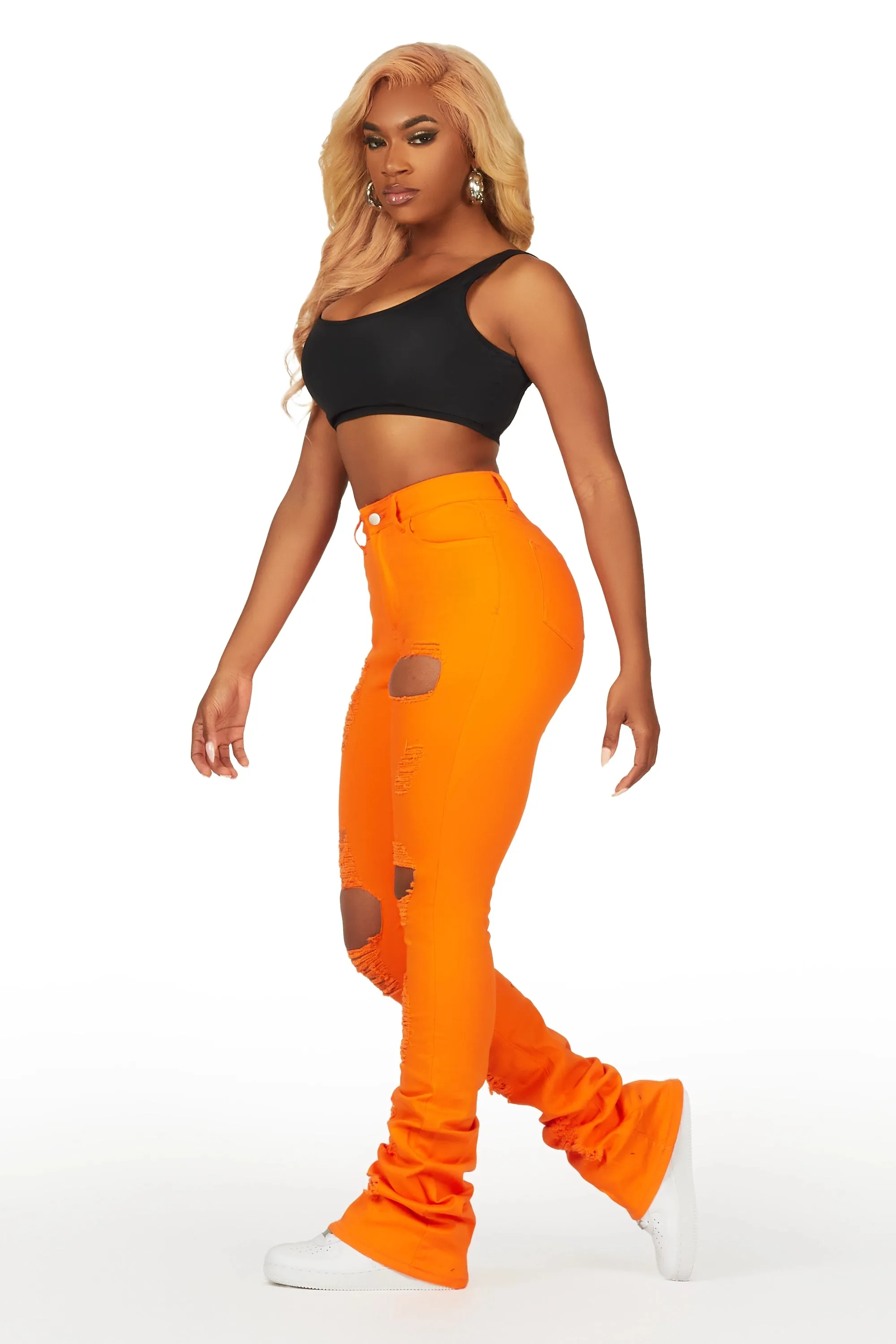 Takasia Orange Distressed Super Stacked Jean sold by Rockstar Original product image thumbnail 3