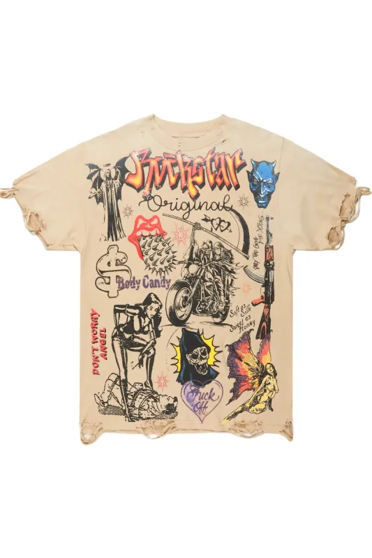 Shoota Beige Oversized Graphic T-Shirt sold by Rockstar Original