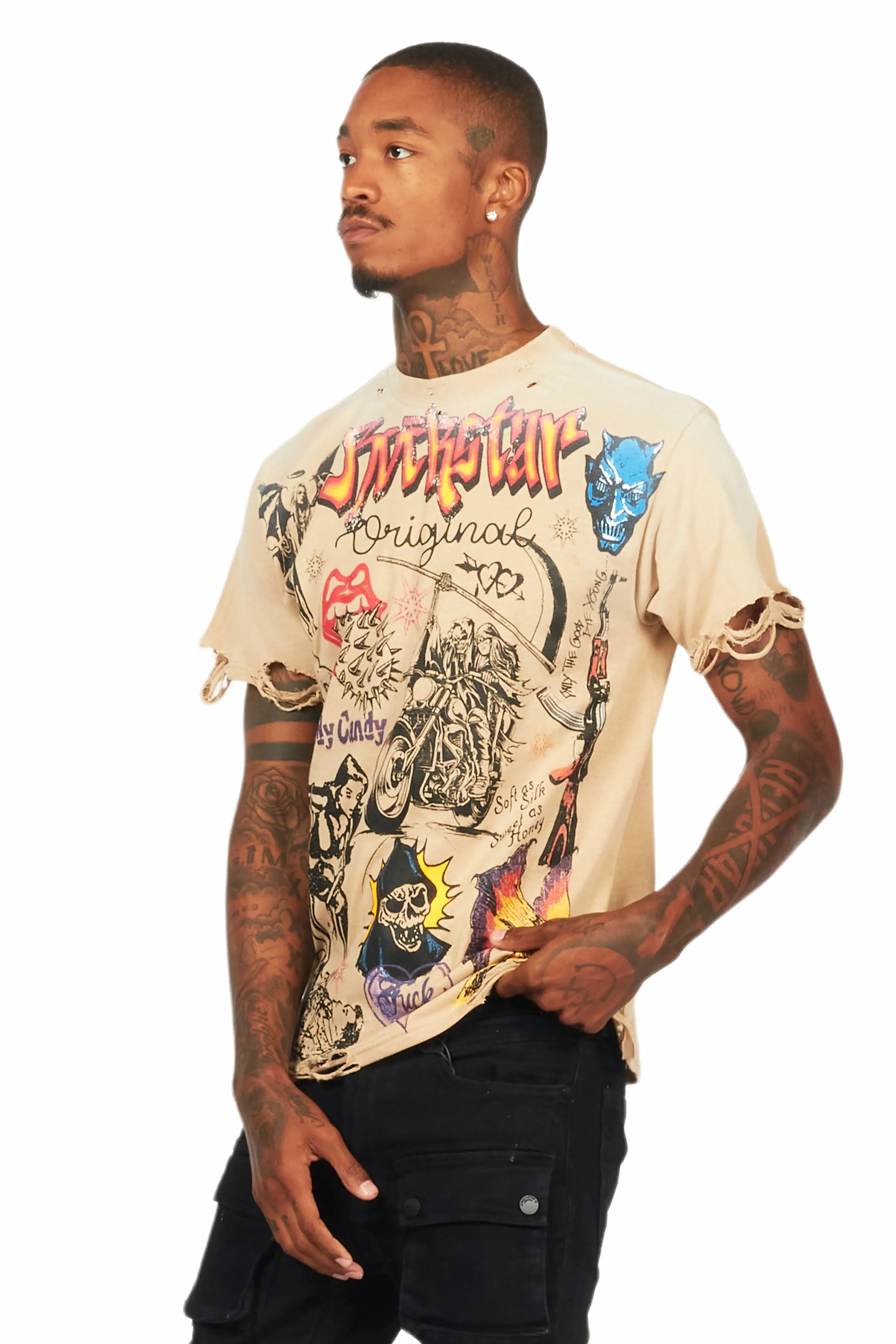 Shoota Beige Oversized Graphic T-Shirt sold by Rockstar Original product image thumbnail 5