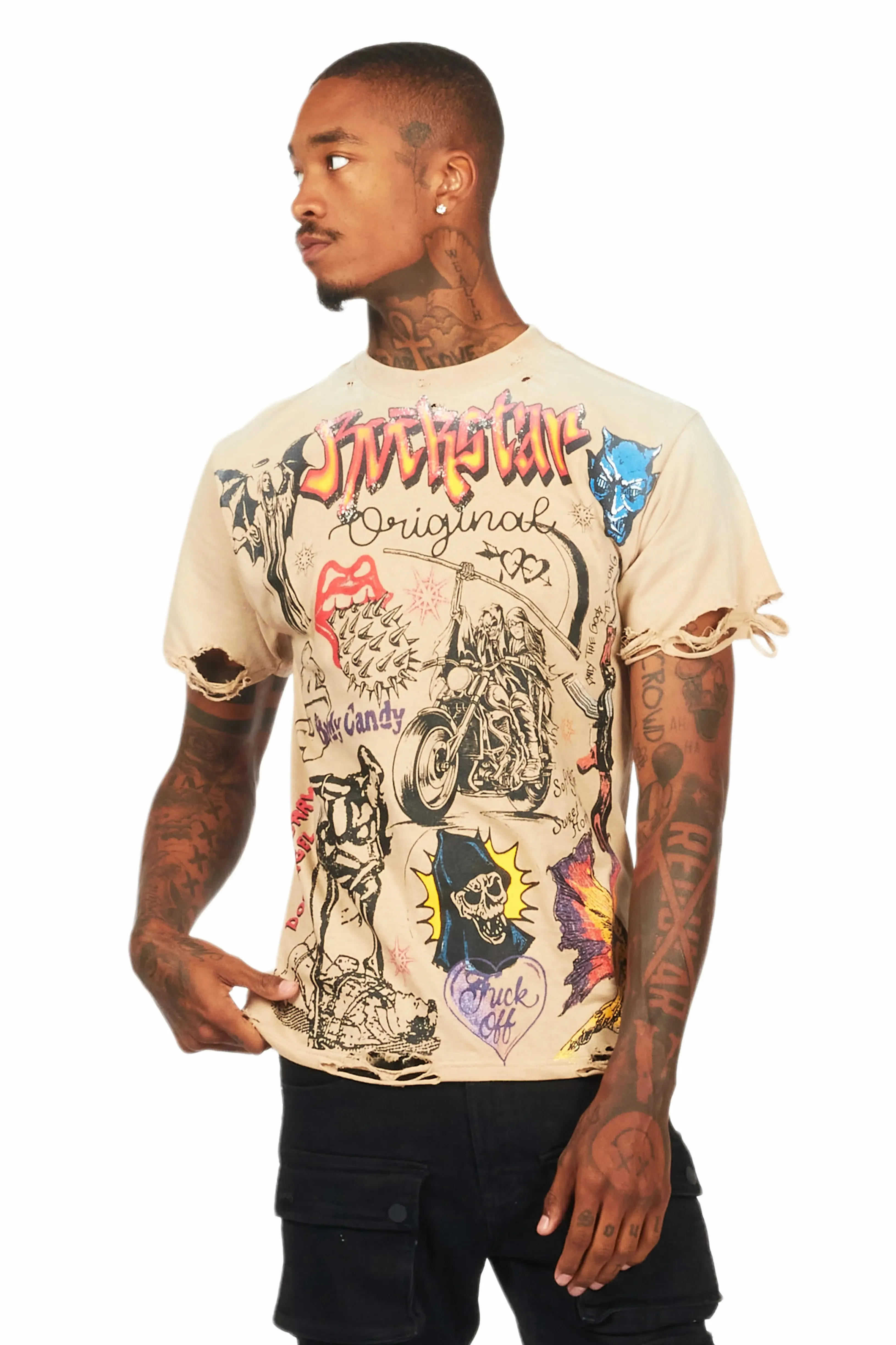 Shoota Beige Oversized Graphic T-Shirt sold by Rockstar Original product image thumbnail 2