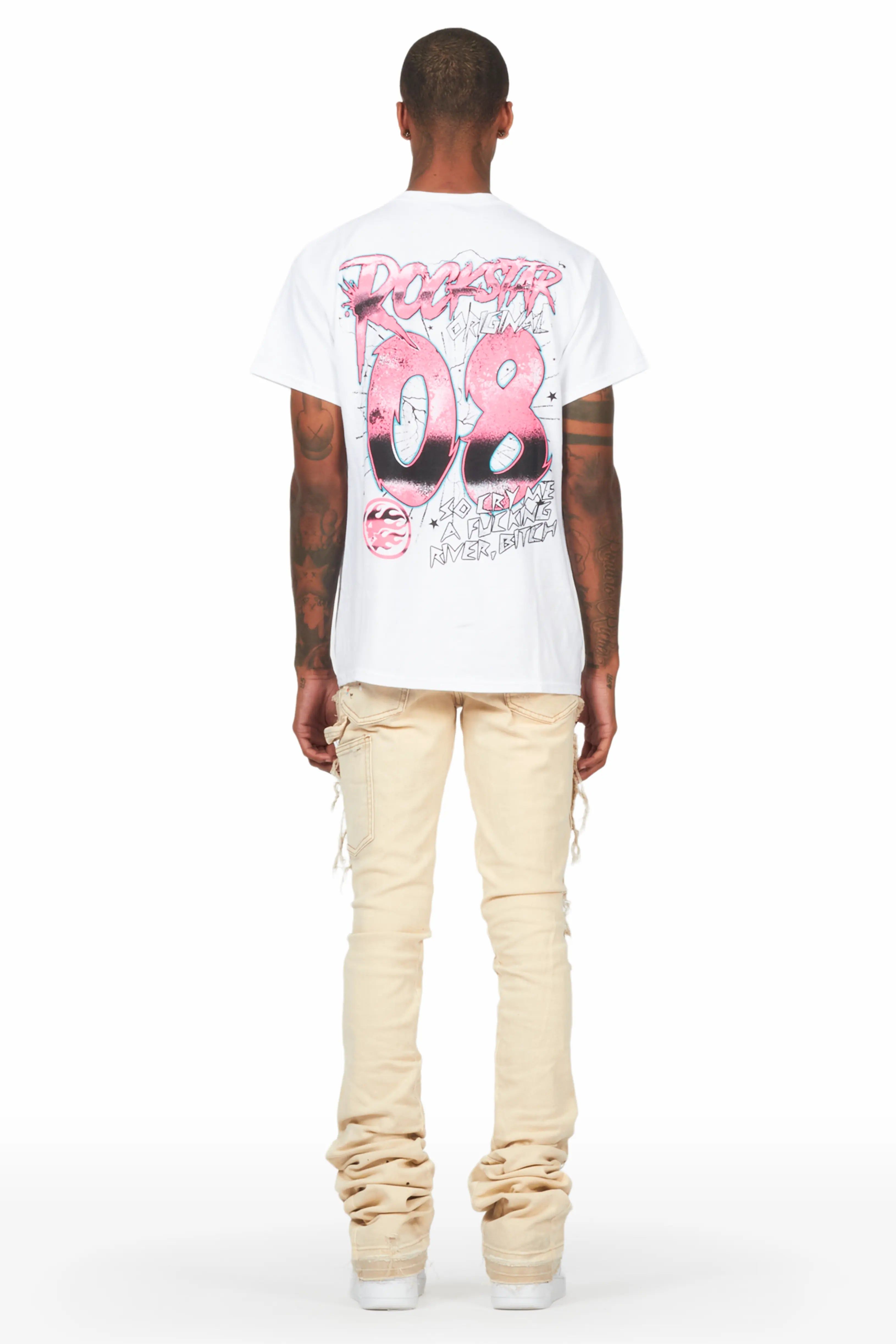 Ciro White T-Shirt & Carson Beige Super Stacked Flare Jean sold by Rockstar Original product image thumbnail 4