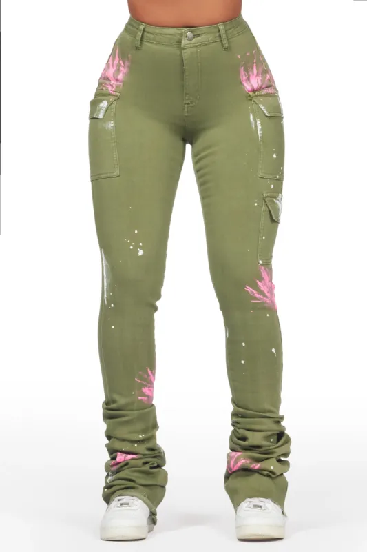 Breanna Olive Painted Super Stacked Jean sold by Rockstar Original