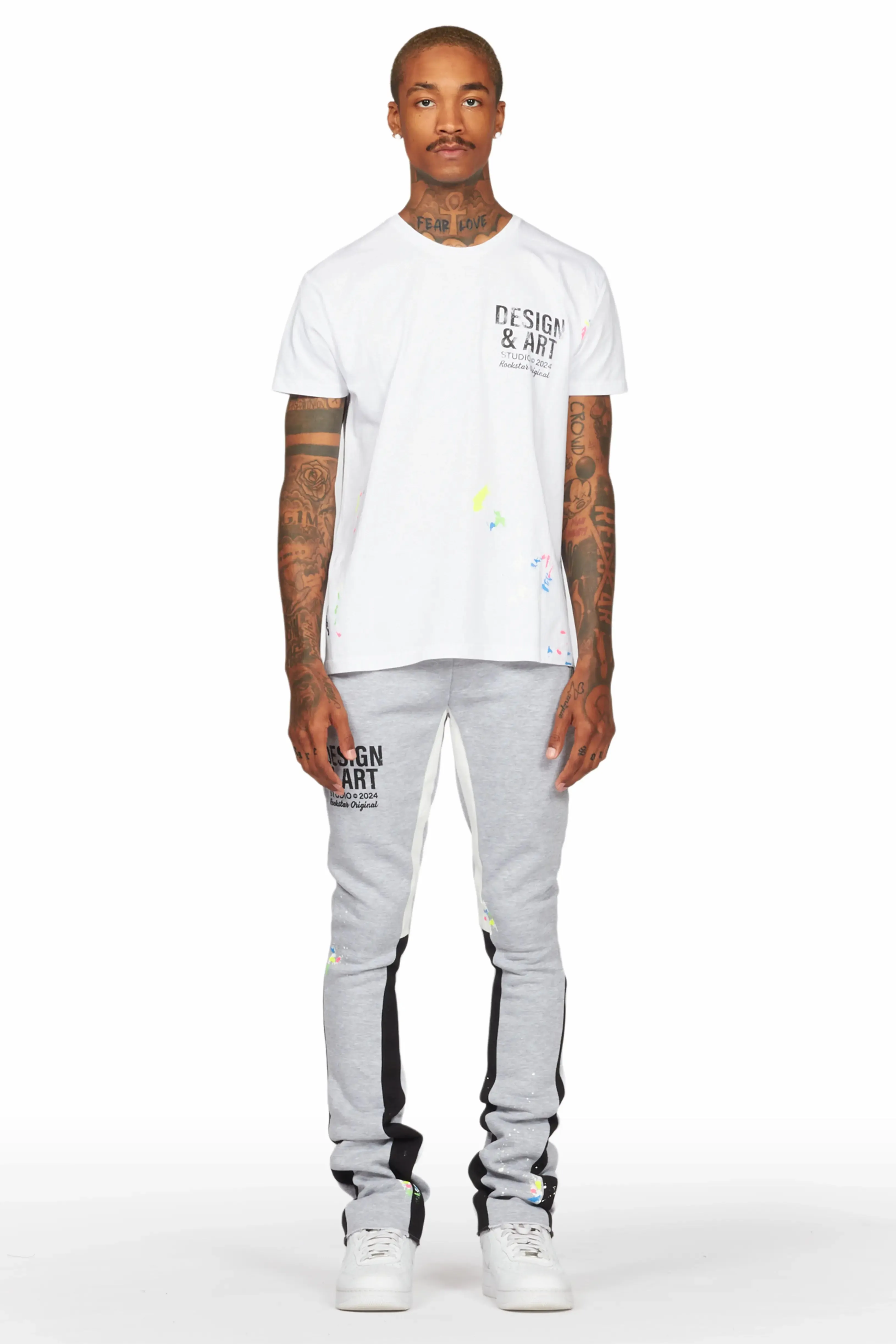 Mancha White/Grey T-Shirt Stacked Flare Track Set sold by Rockstar Original product image thumbnail 2