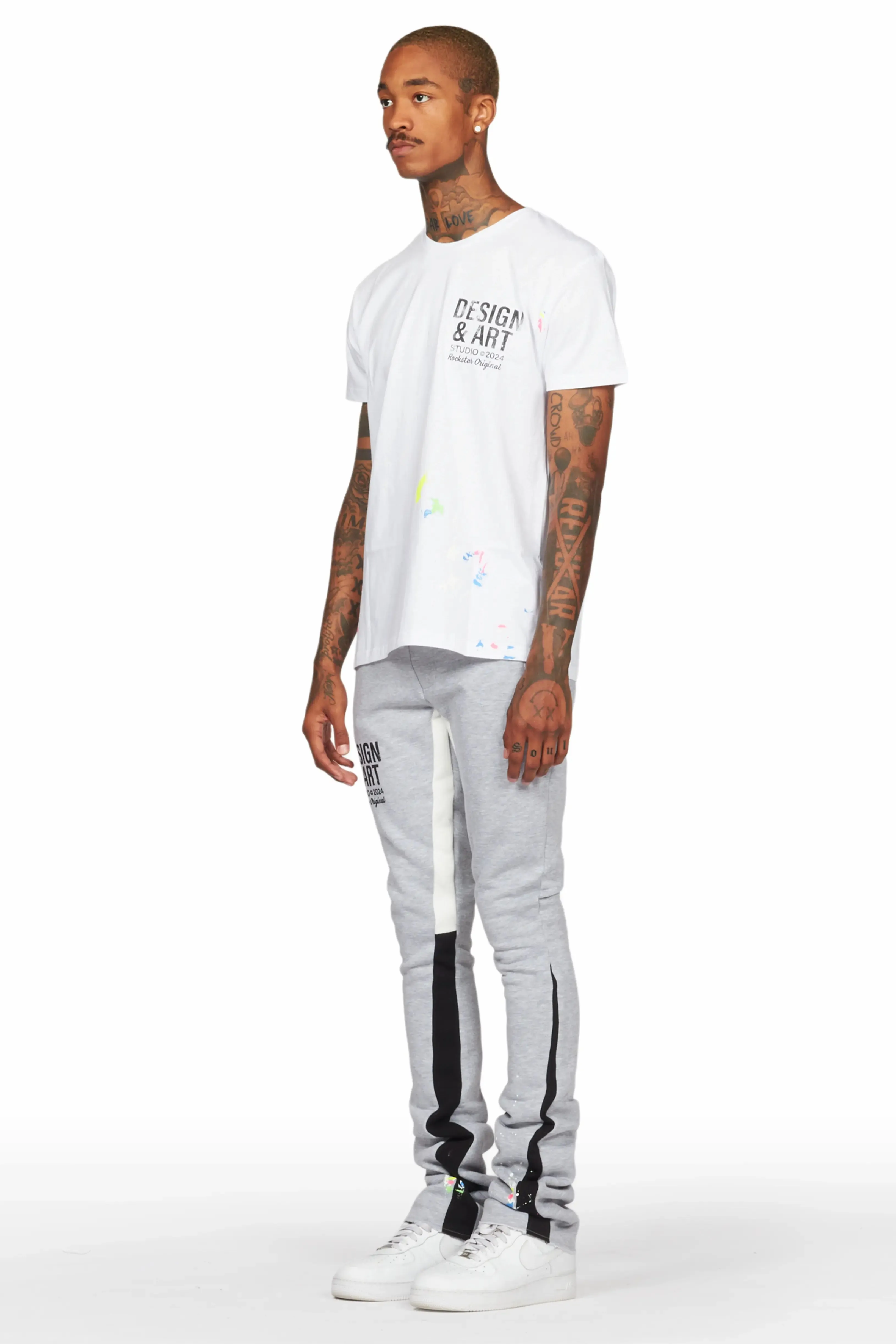 Mancha White/Grey T-Shirt Stacked Flare Track Set sold by Rockstar Original product image thumbnail 5