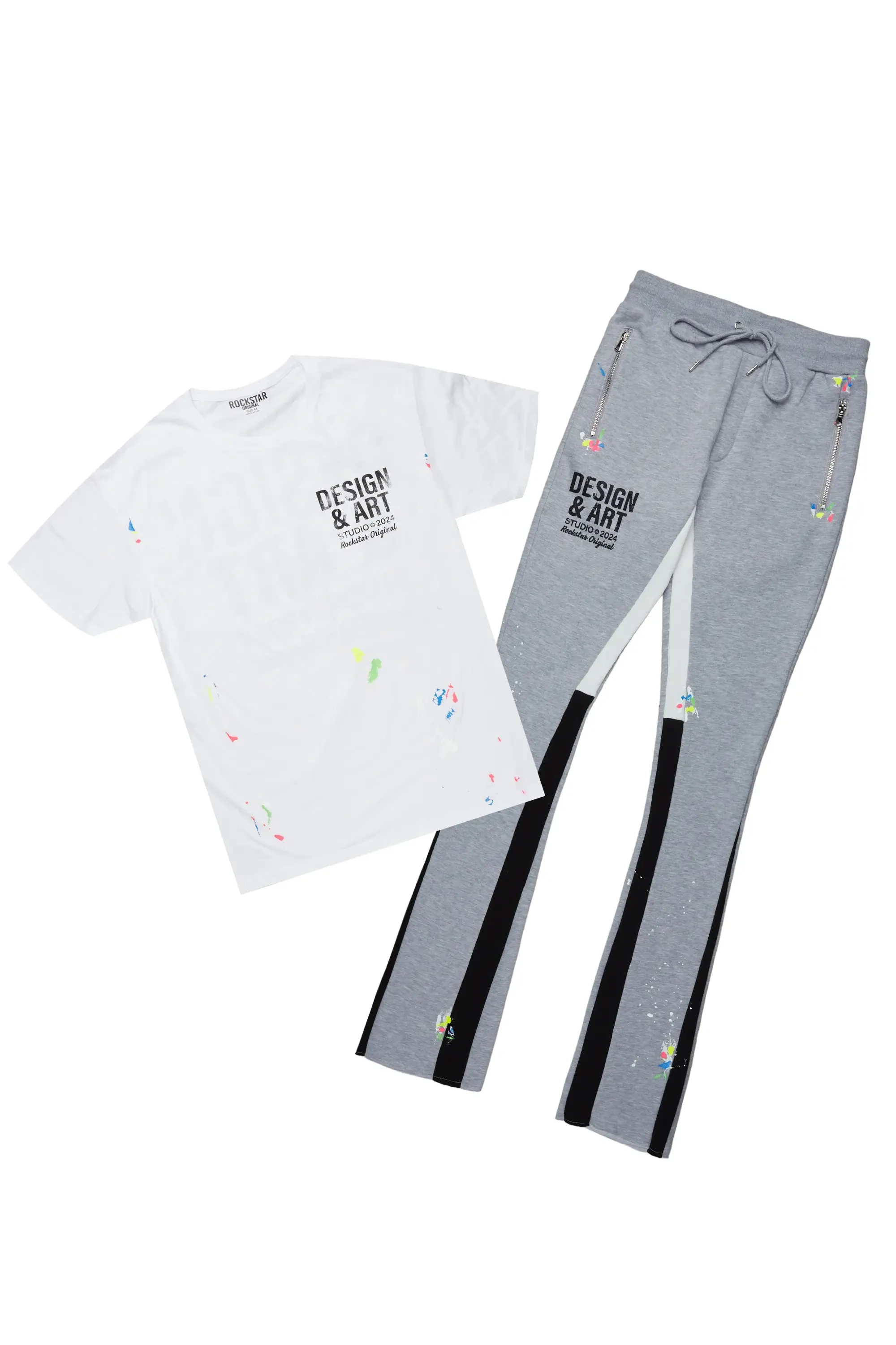 Mancha White/Grey T-Shirt Stacked Flare Track Set sold by Rockstar Original