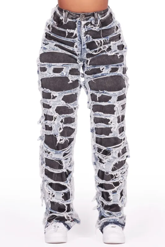Jaidyn Black Shredded Wide Leg Jean sold by Rockstar Original