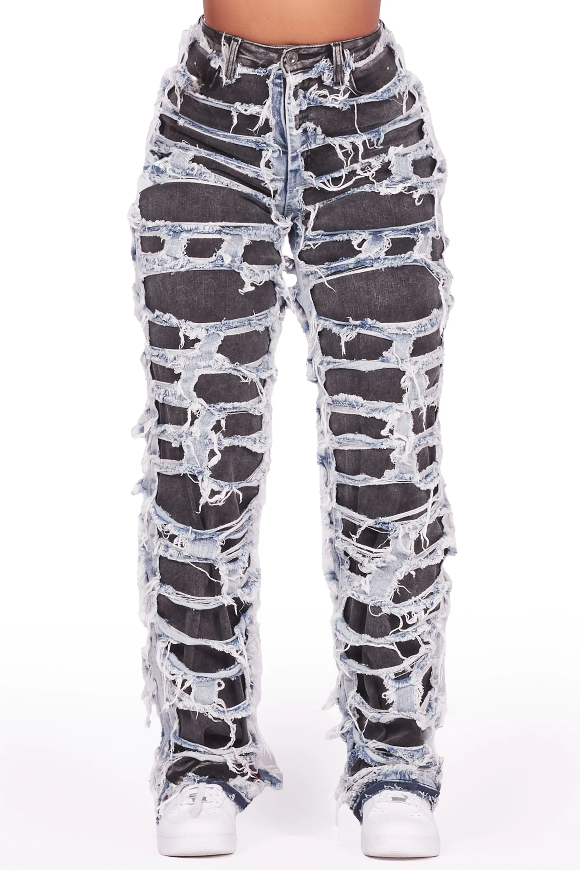 Jaidyn Black Shredded Wide Leg Jean sold by Rockstar Original