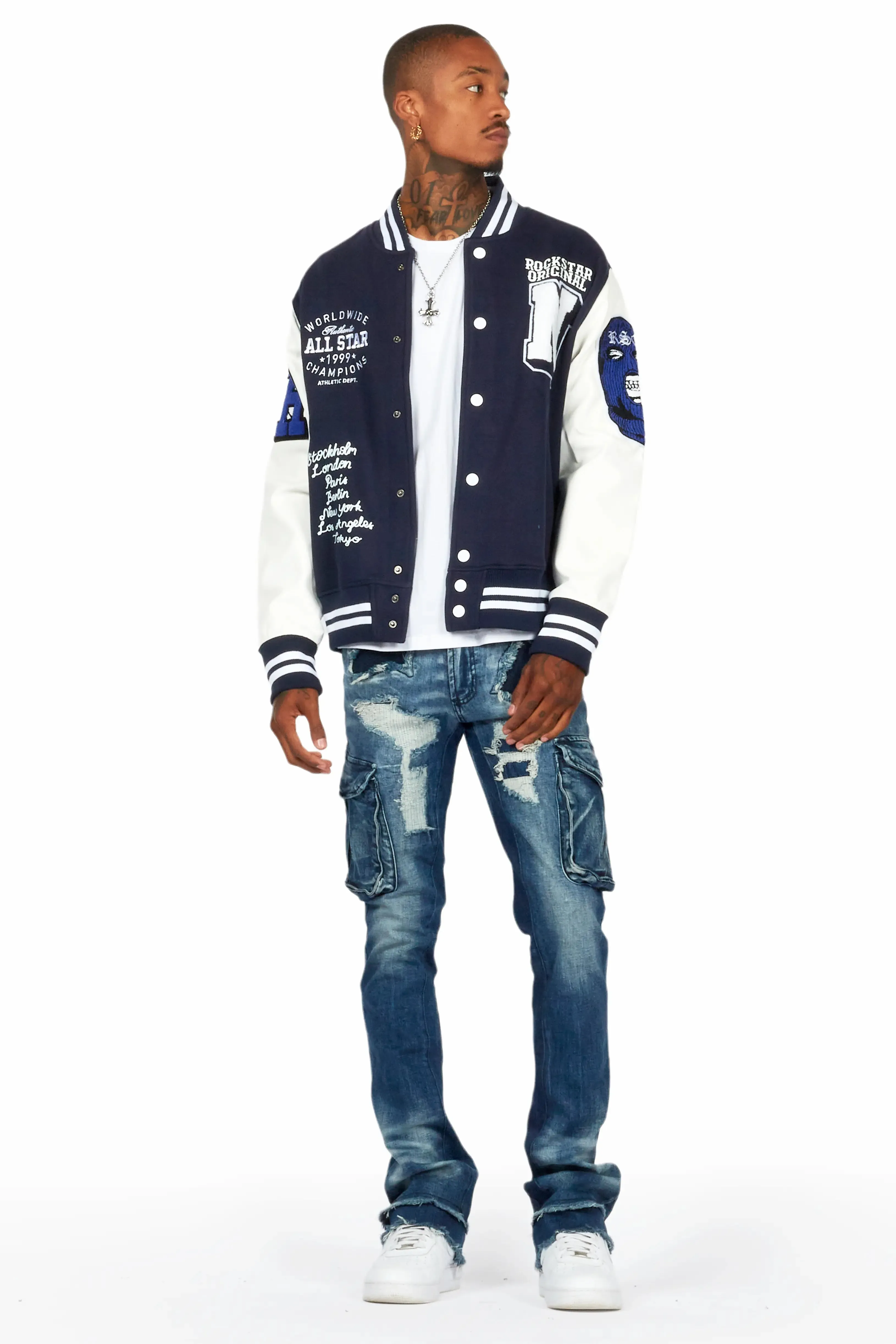 Ennis Navy Varsity Jacket sold by Rockstar Original product image thumbnail 3