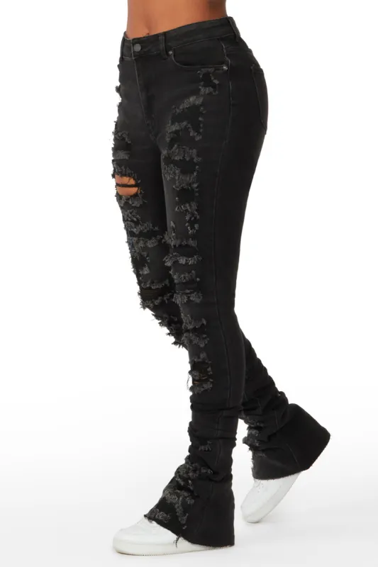 Your Loss Black Distressed Super Stacked Jean sold by Rockstar Original