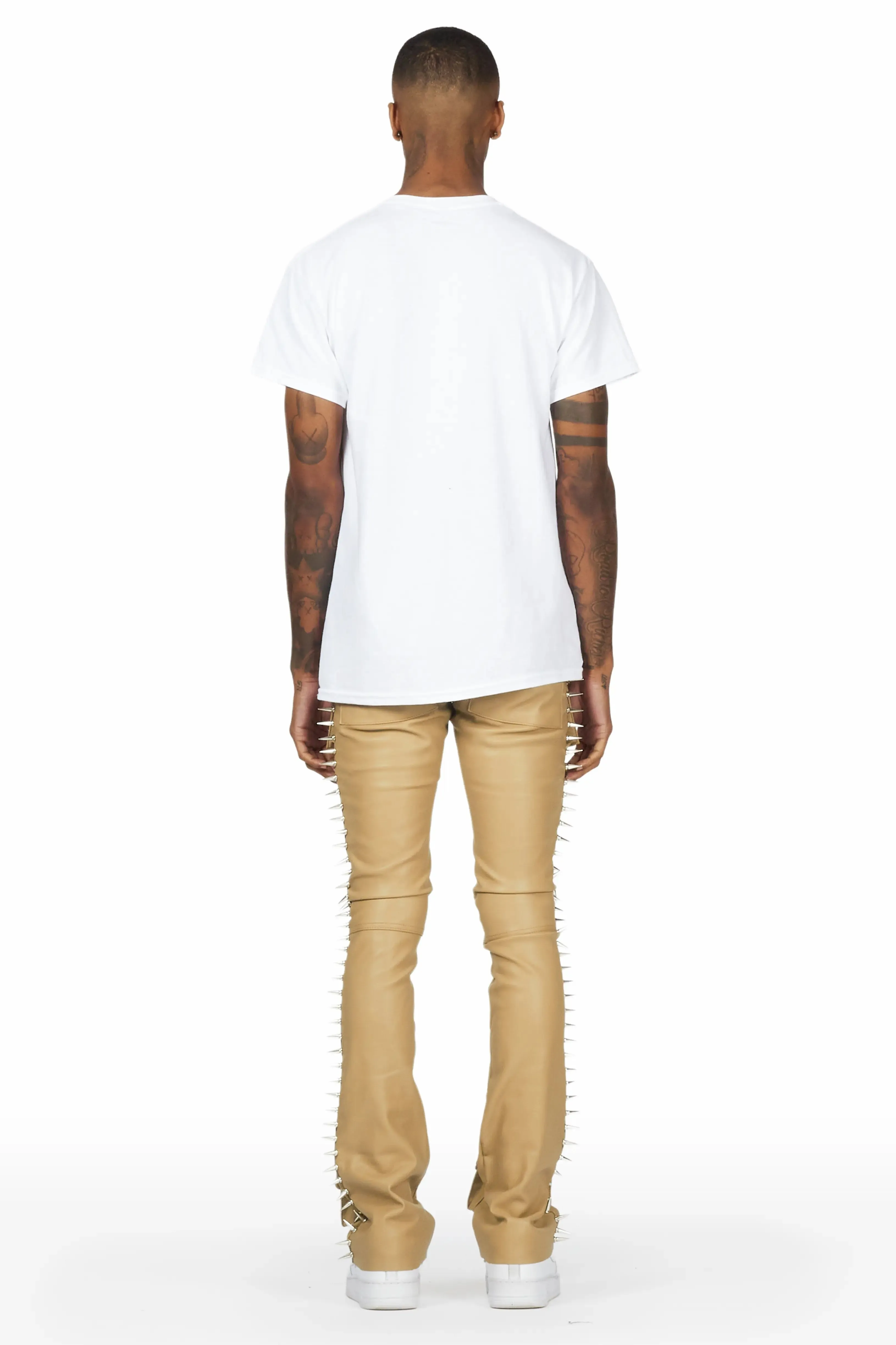 Leopold Beige PU Stacked Flare Jean sold by Rockstar Original product image thumbnail 5