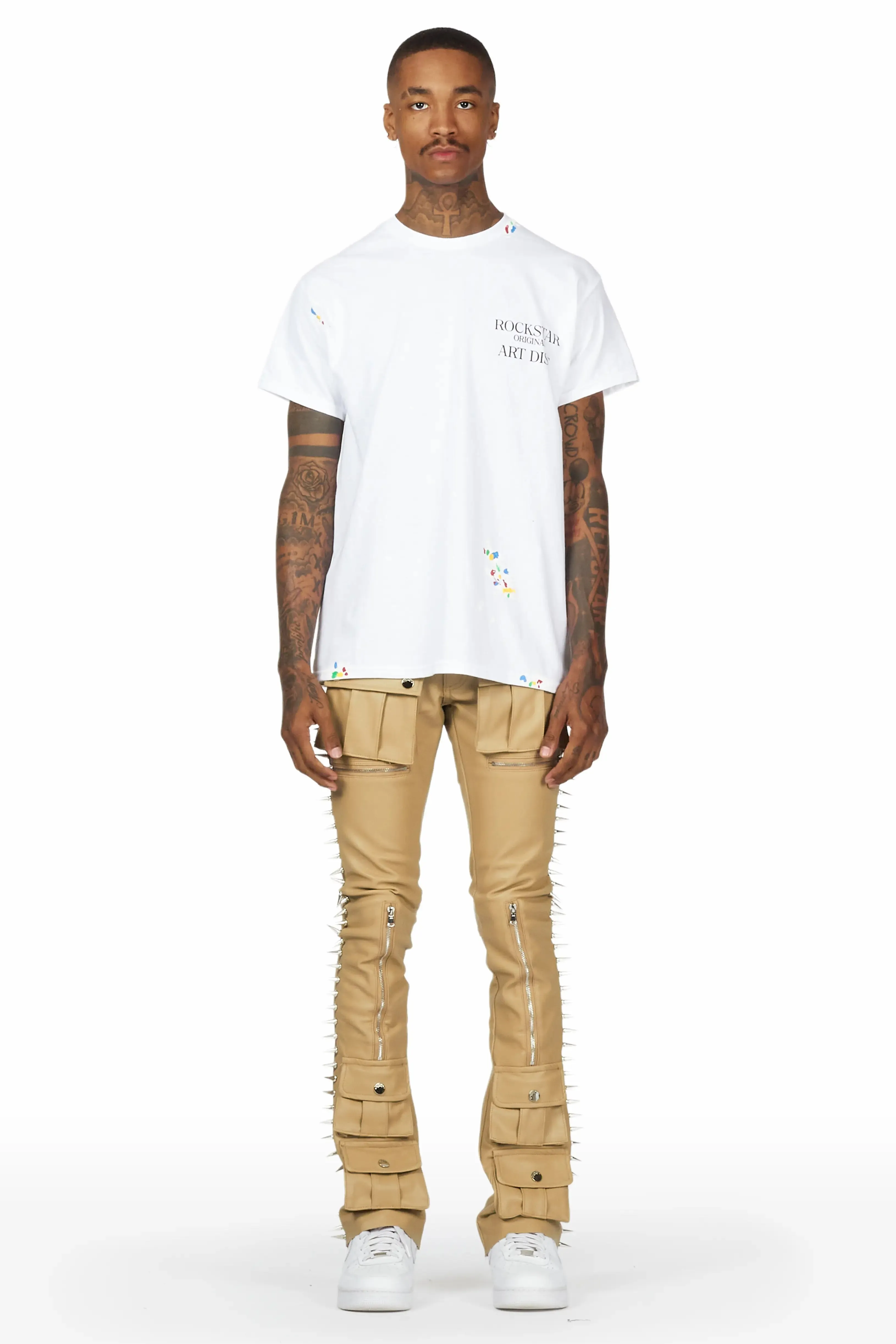Leopold Beige PU Stacked Flare Jean sold by Rockstar Original product image thumbnail 3