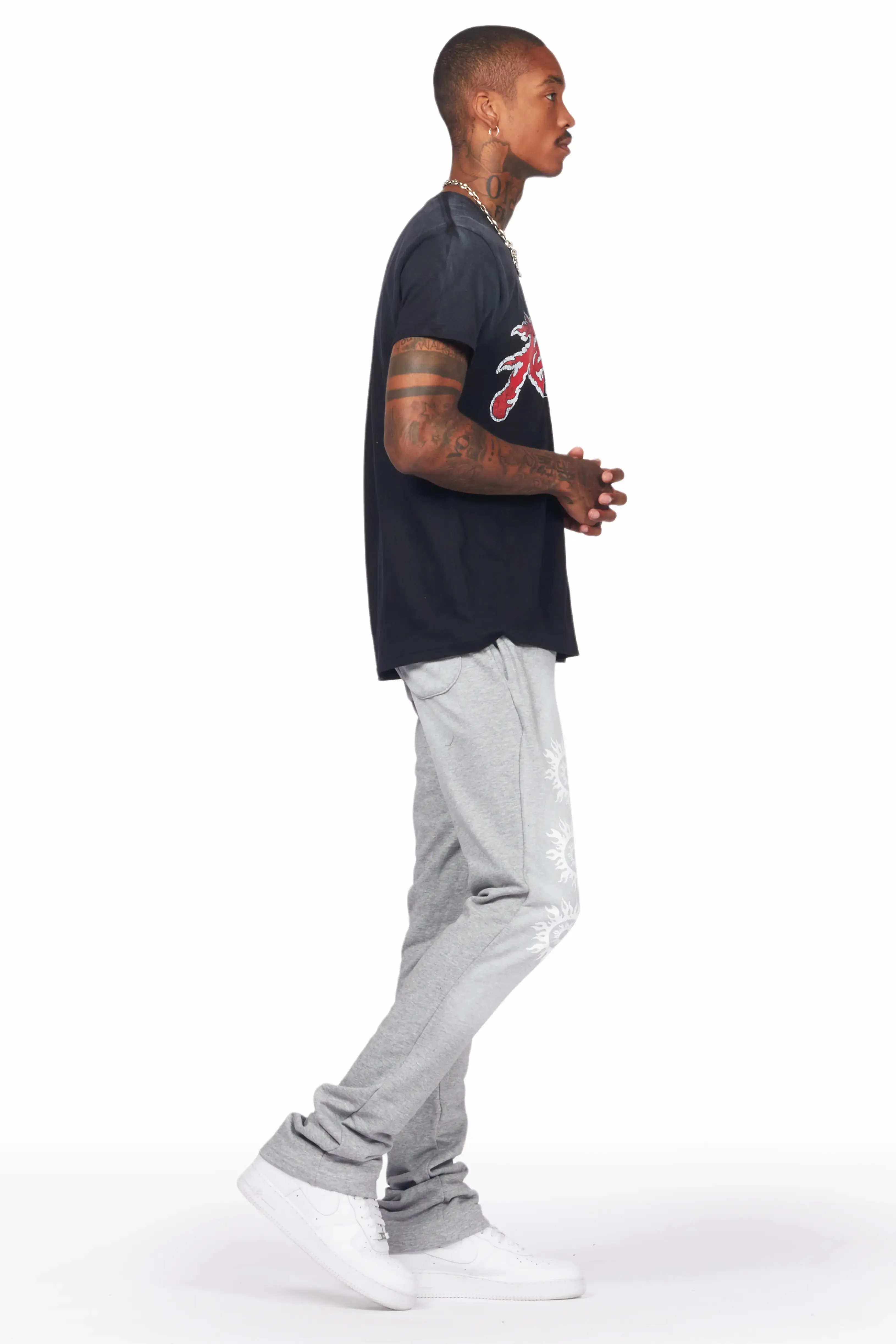 Yash Black/Grey T-Shirt/Stacked Flare Track Pant Set sold by Rockstar Original product image thumbnail 3