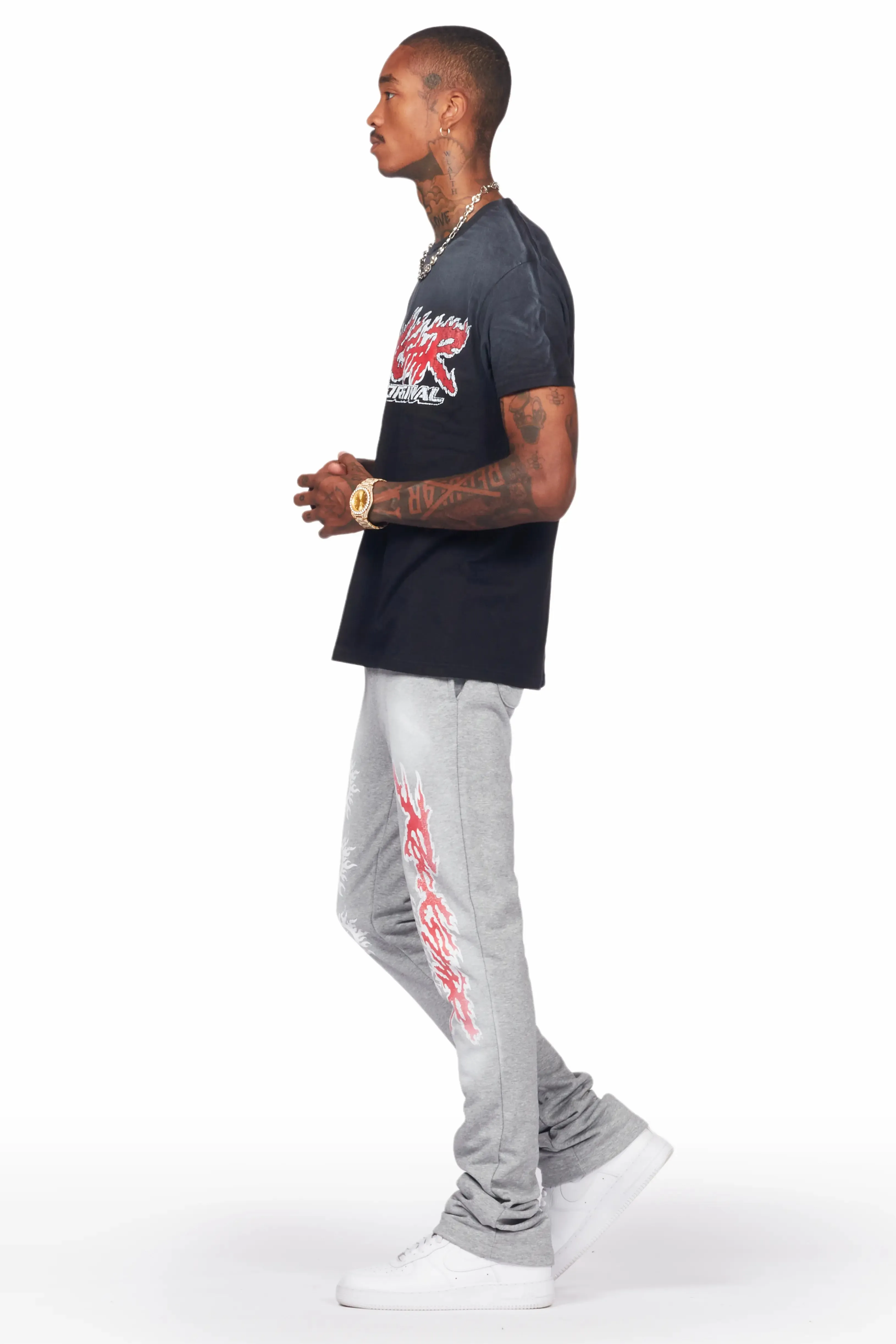 Yash Black/Grey T-Shirt/Stacked Flare Track Pant Set sold by Rockstar Original product image thumbnail 5