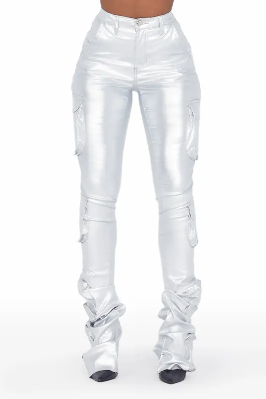 Miracle Silver PU Cargo Super Stacked Pant sold by Rockstar Original