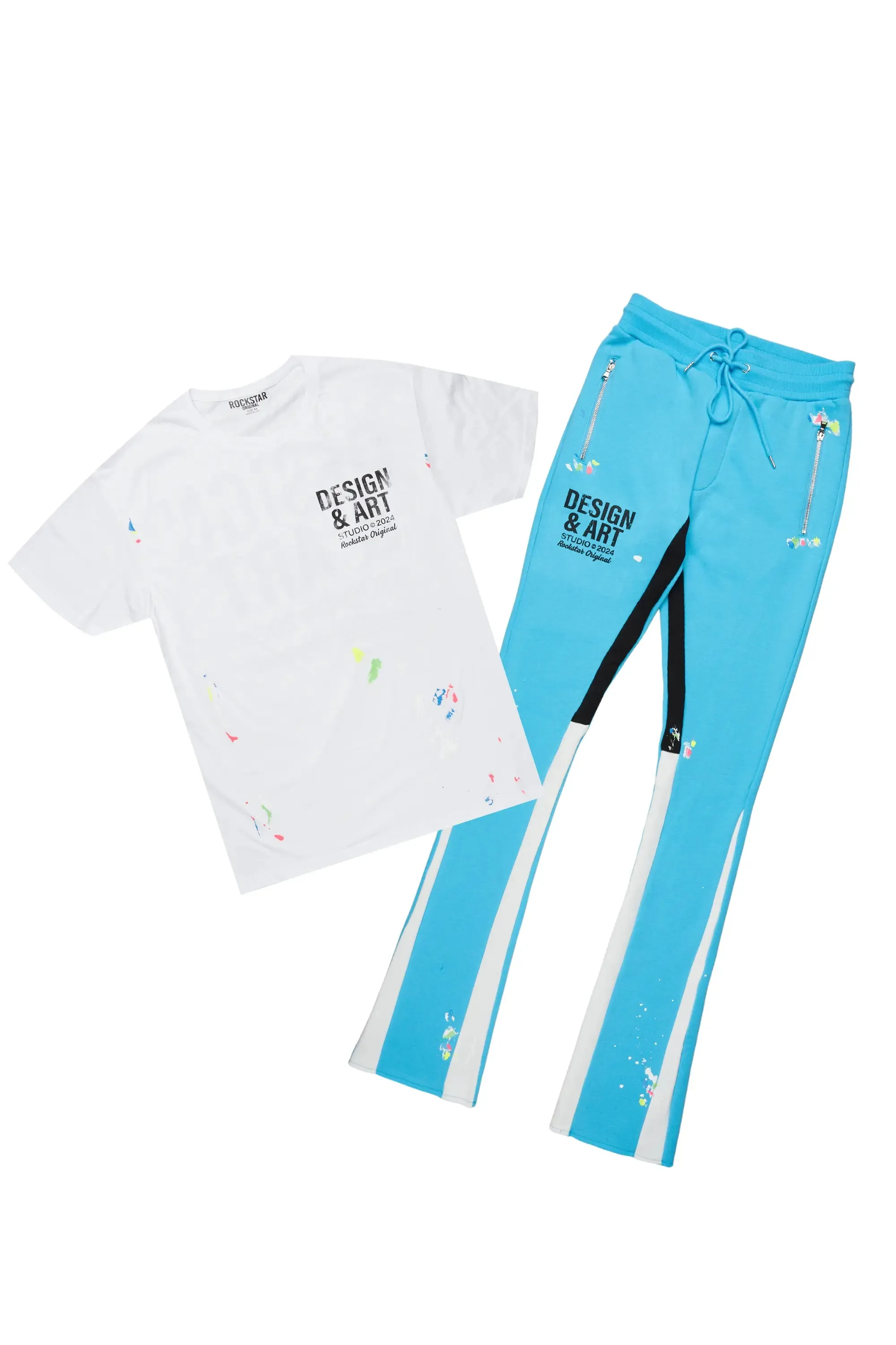 Mancha Blue T-Shirt Stacked Flare Track Set sold by Rockstar Original