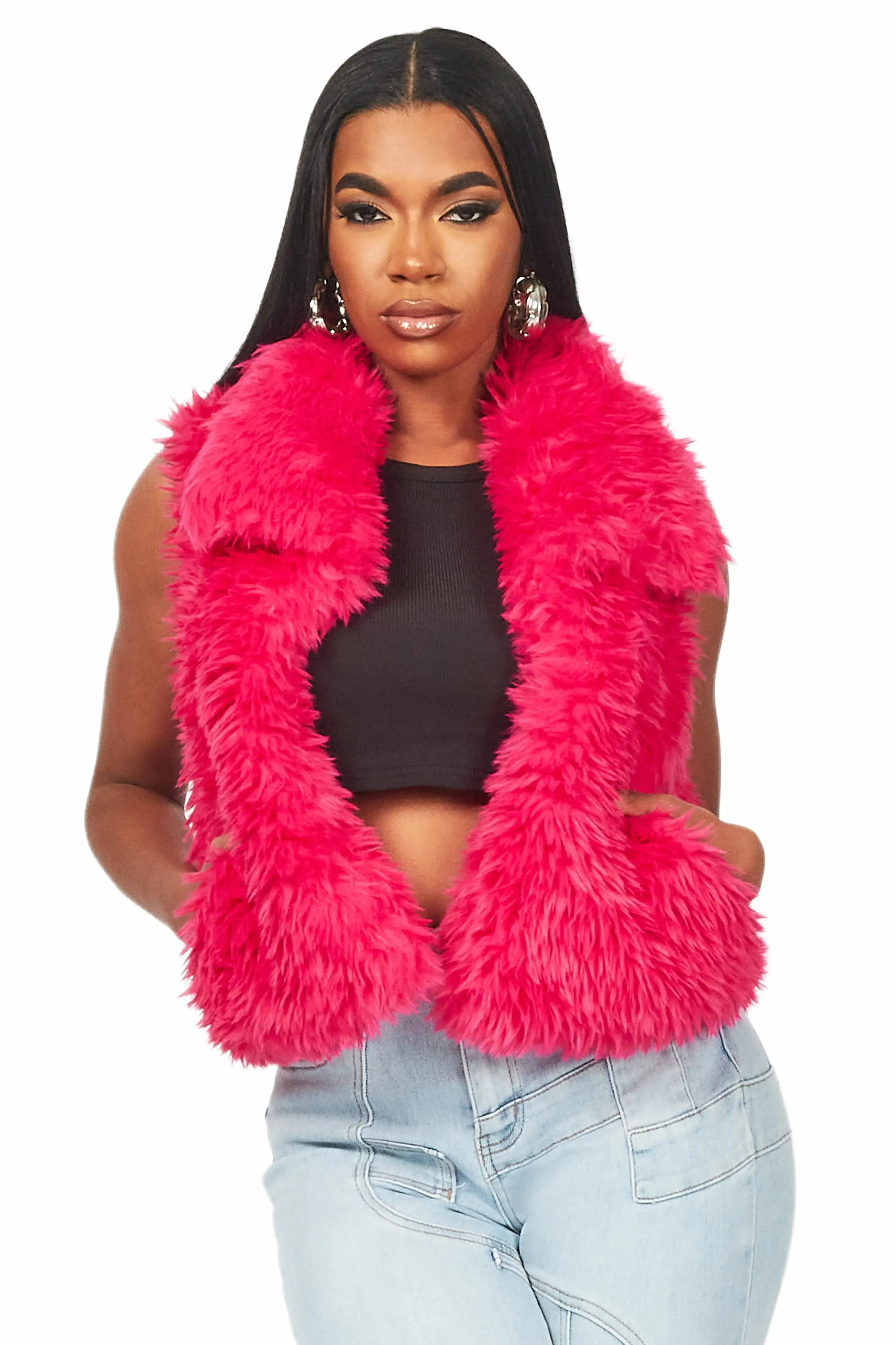Keionna Fuchsia Fur Vest sold by Rockstar Original