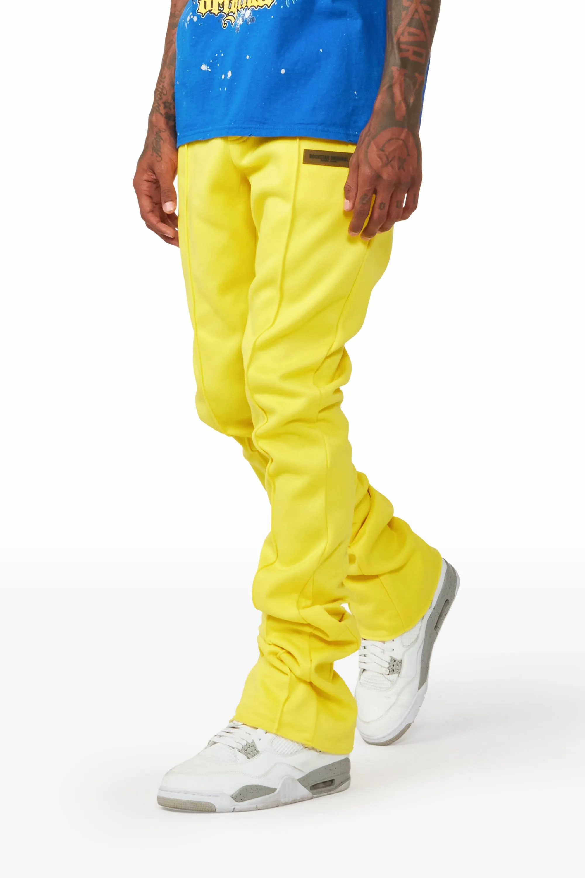 Branson Yellow Stacked Flare Trackpant sold by Rockstar Original