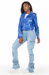 Indi Royal Blue Drippy Biker Jacket sold by Rockstar Original