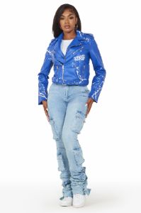 Indi Royal Blue Drippy Biker Jacket sold by Rockstar Original