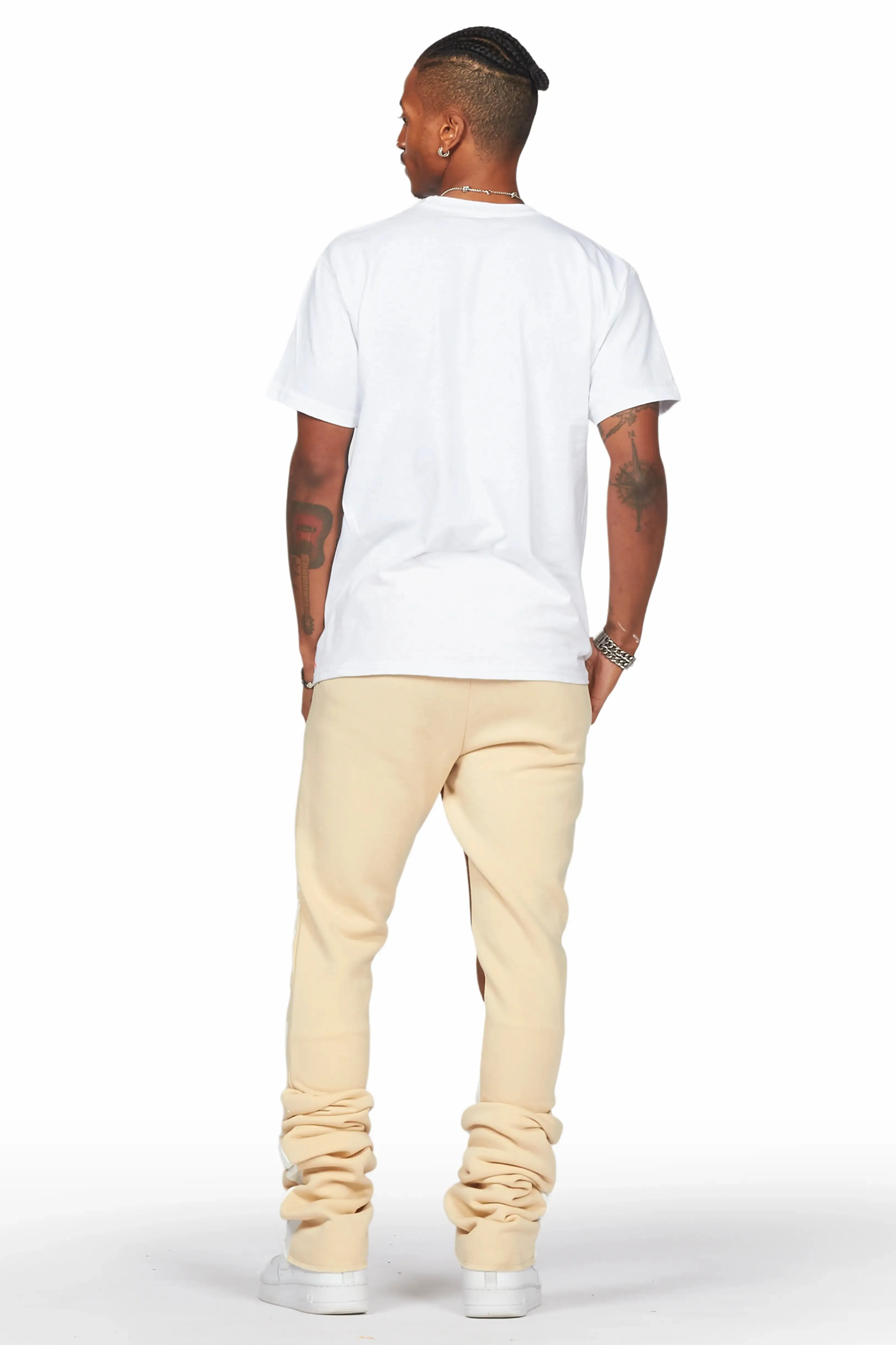 Damone Beige Super Stacked Flare Track Pant sold by Rockstar Original product image thumbnail 5