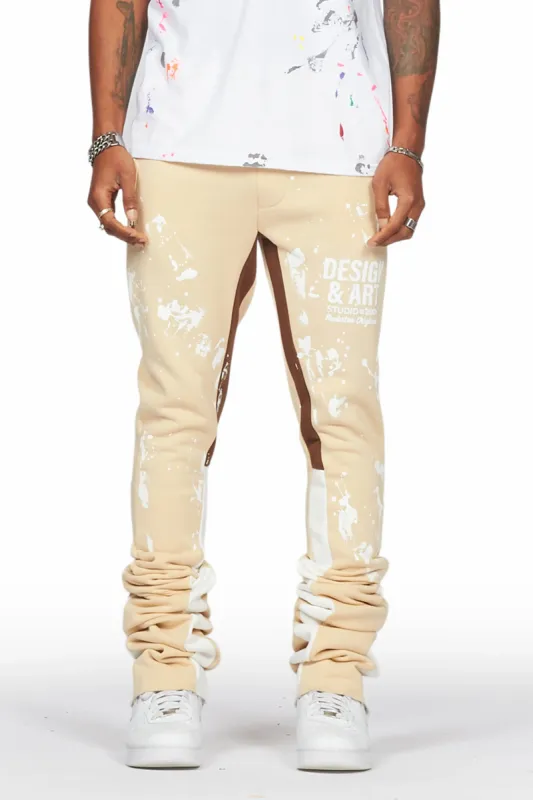 Damone Beige Super Stacked Flare Track Pant sold by Rockstar Original