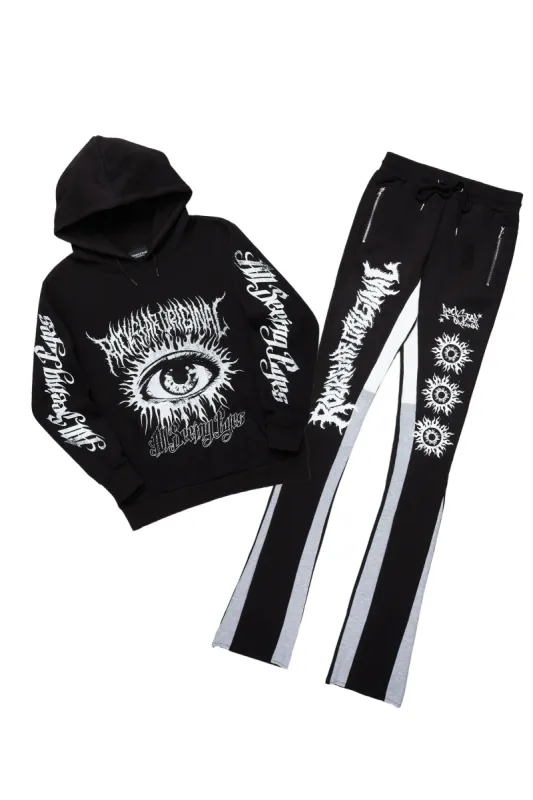 All Seeing Eyes Vintage Black Super Stacked Flare Track Pant Set sold by Rockstar Original