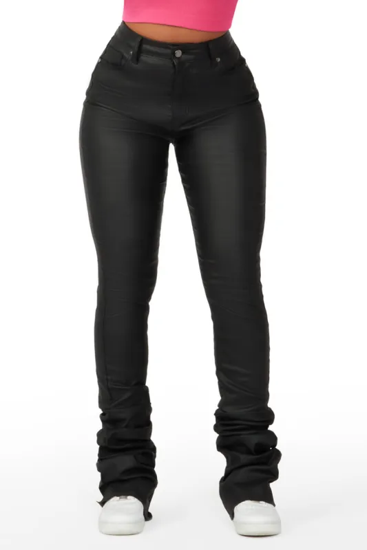 Pay Attention Black PU Super Stacked Flare Pant sold by Rockstar Original