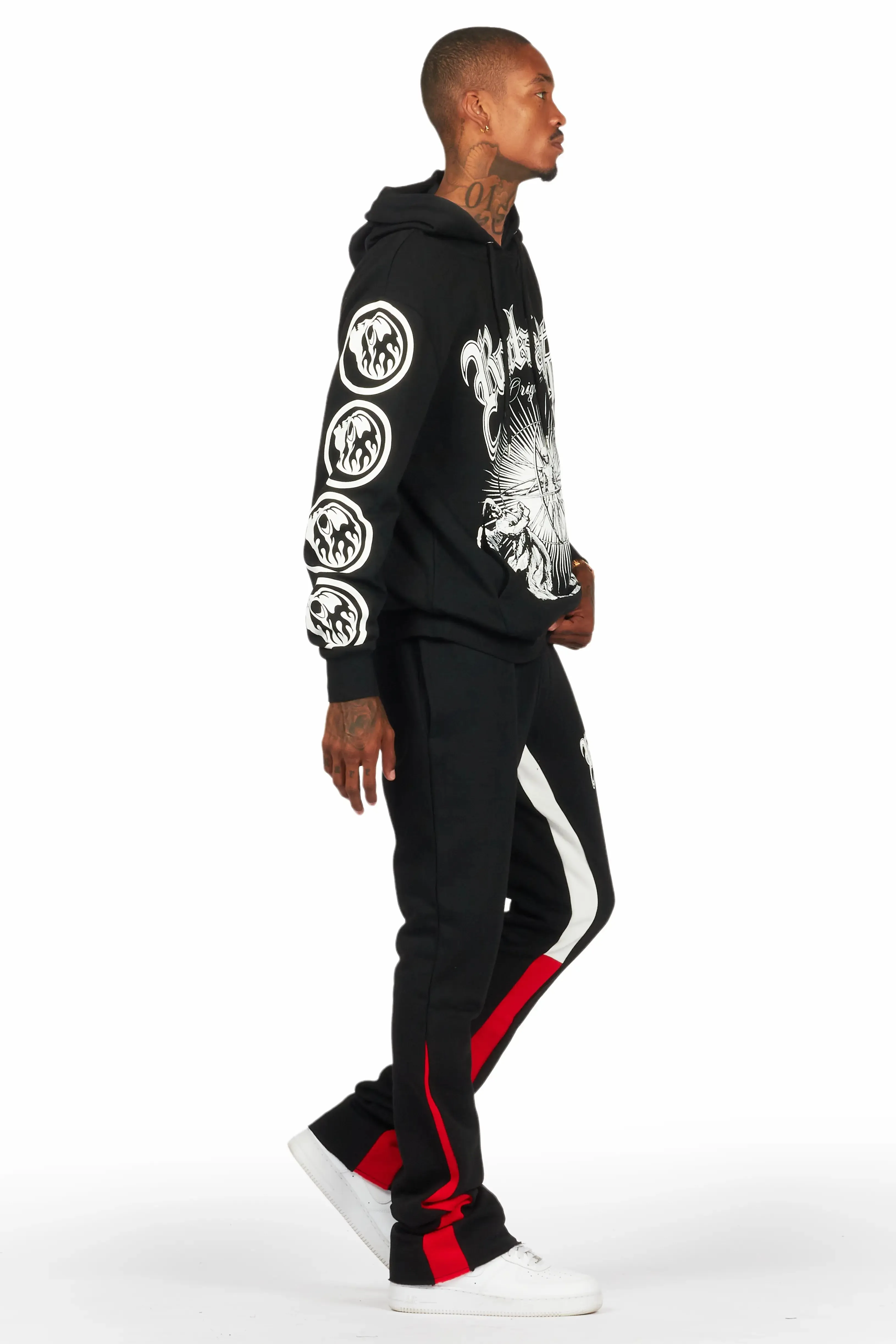 Yarden Black/Red Graphic Hoodie/Stacked Flare Pant Track Set sold by Rockstar Original product image thumbnail 2