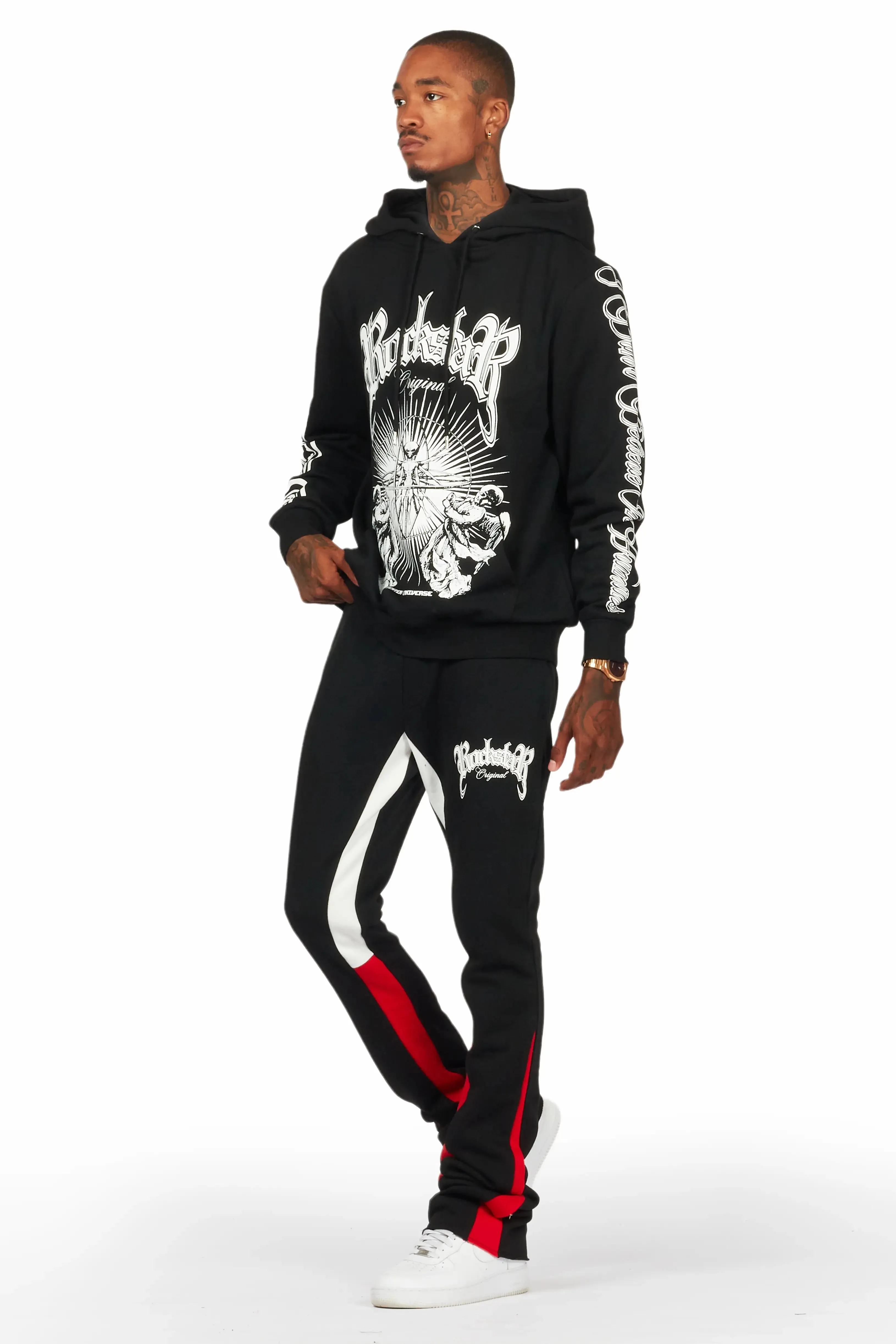 Yarden Black/Red Graphic Hoodie/Stacked Flare Pant Track Set sold by Rockstar Original product image thumbnail 4