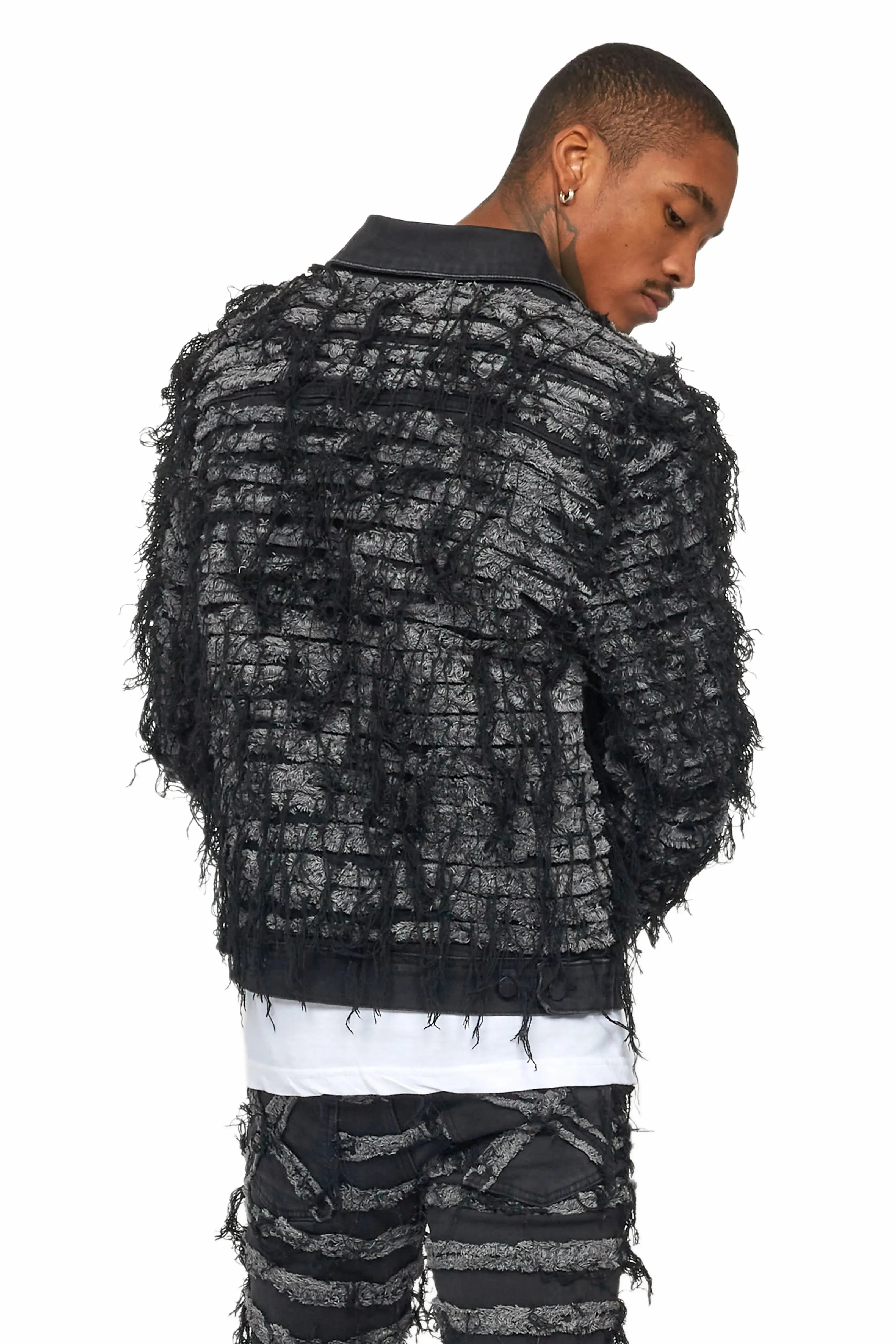 Ayan Dark Grey Distressed Denim Jacket sold by Rockstar Original product image thumbnail 3