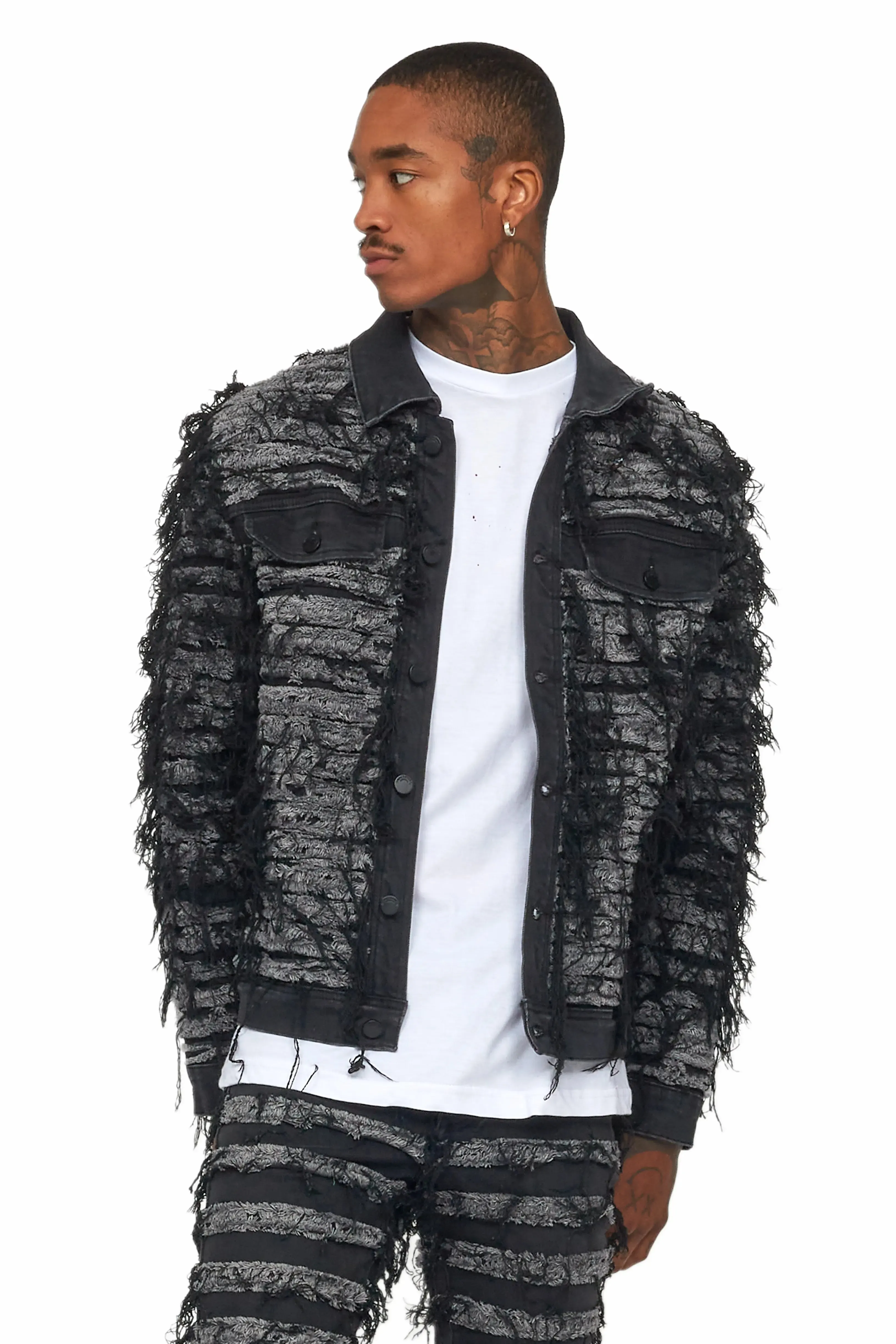 Ayan Dark Grey Distressed Denim Jacket sold by Rockstar Original product image thumbnail 2