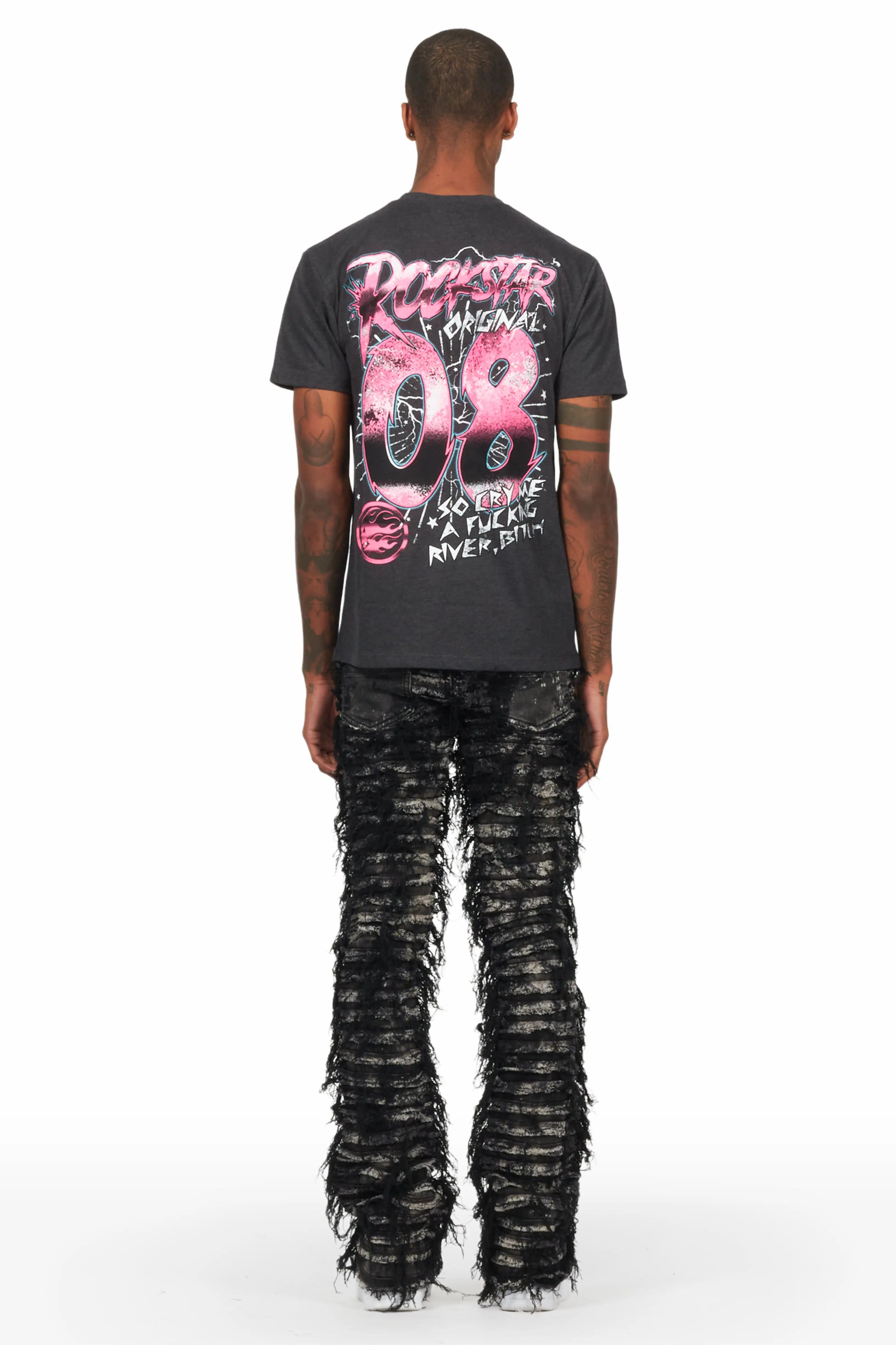 Ciro Charcoal T-Shirt & Bossko Black Stacked Flare Jean Bundle sold by Rockstar Original product image thumbnail 4