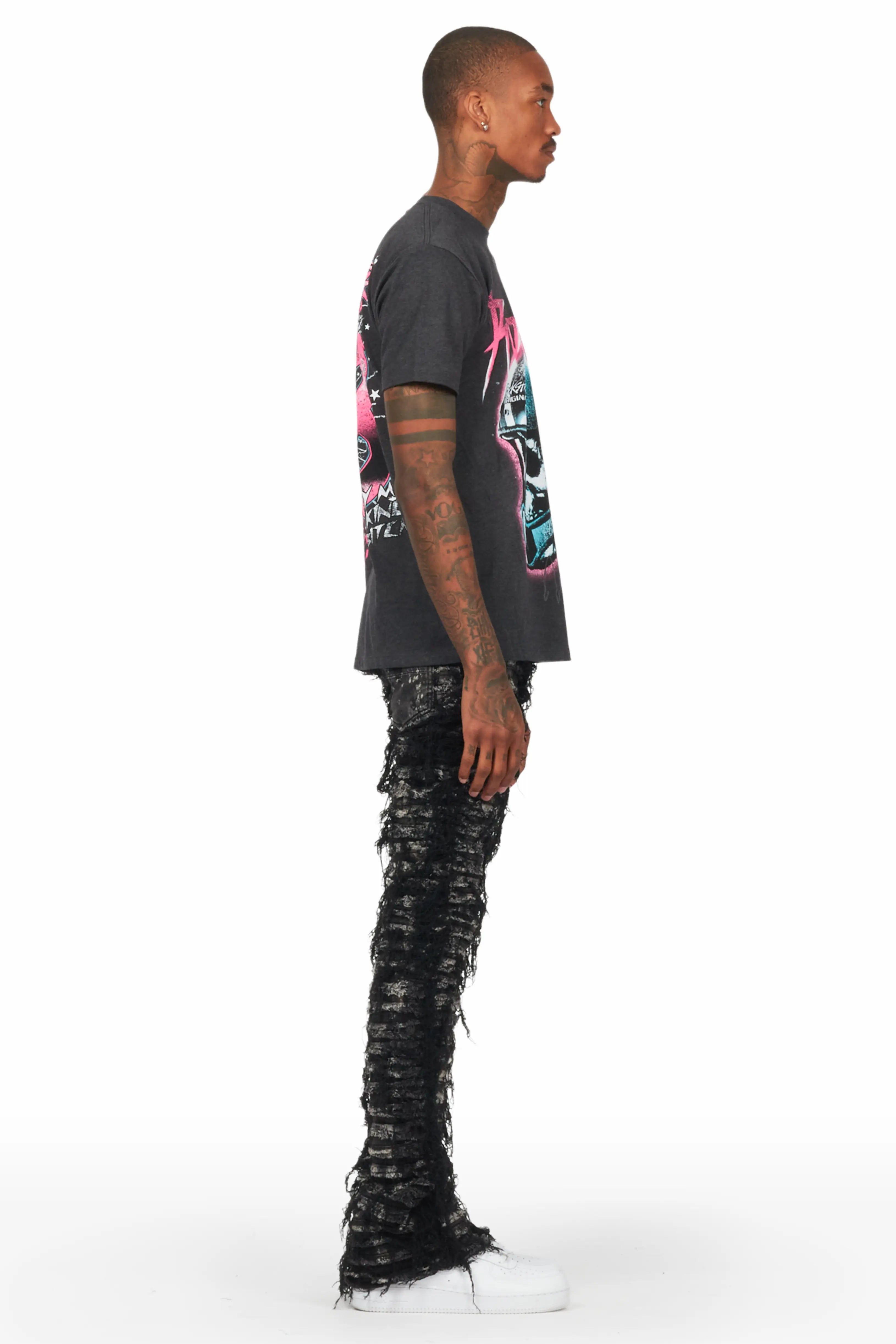 Ciro Charcoal T-Shirt & Bossko Black Stacked Flare Jean Bundle sold by Rockstar Original product image thumbnail 3